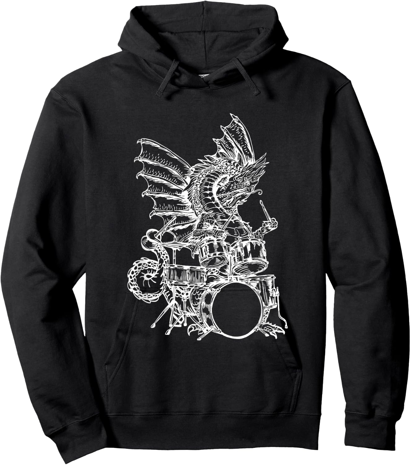 Dragon Playing Drums Cool Animal Funny Drummer Rock Musician Hoodie - Hoodie | Black