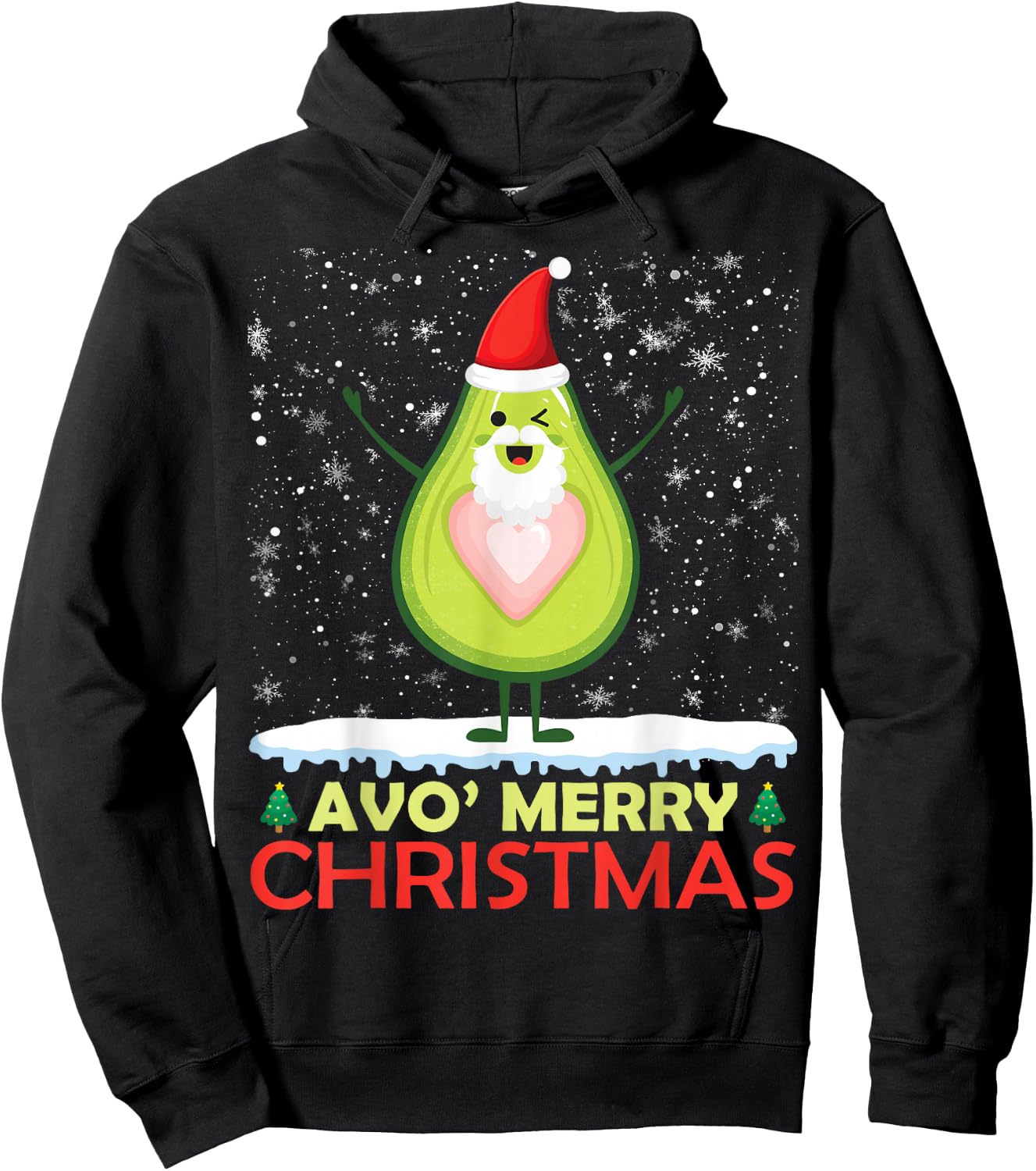 Santa Avocado Avo Merry Christmas Vegan Pajama Avocado Lover Hoodie - Hoodie | Black