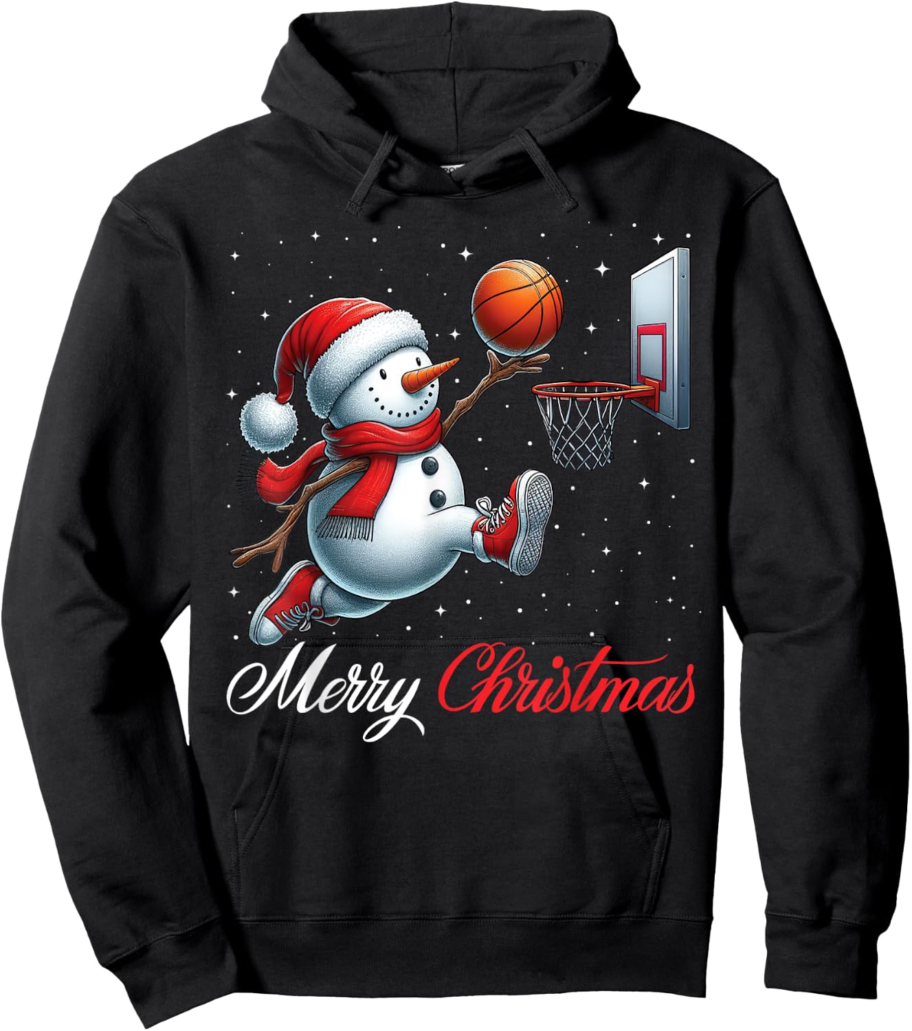 Snowman Basketball Merry Christmas Snow Boys Girls Kids Hoodie - Hoodie | Black