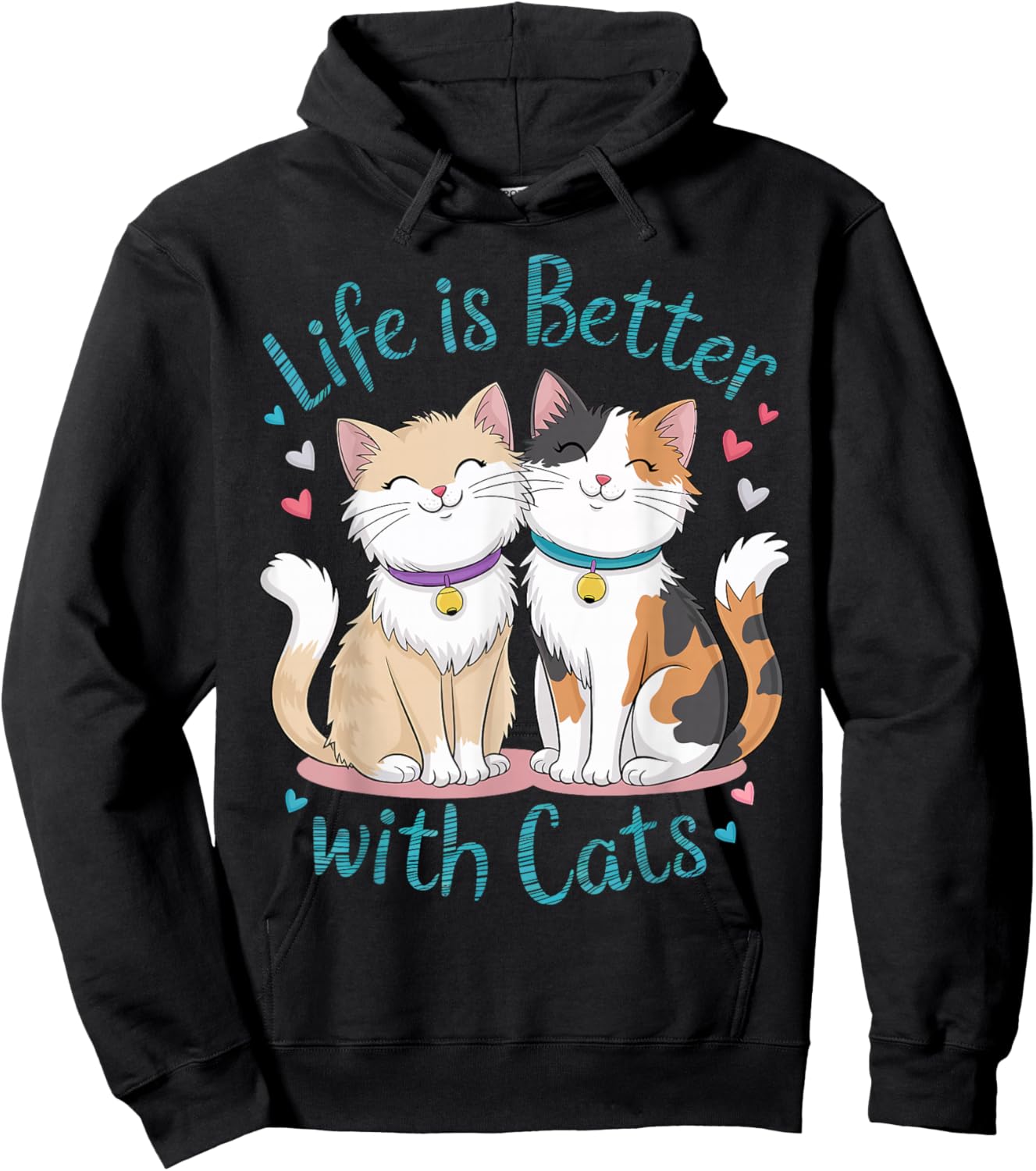 Life Is Better With Cats Cute Cat Lover Valentine's Men Women Kids Hoodie - Hoodie | Black