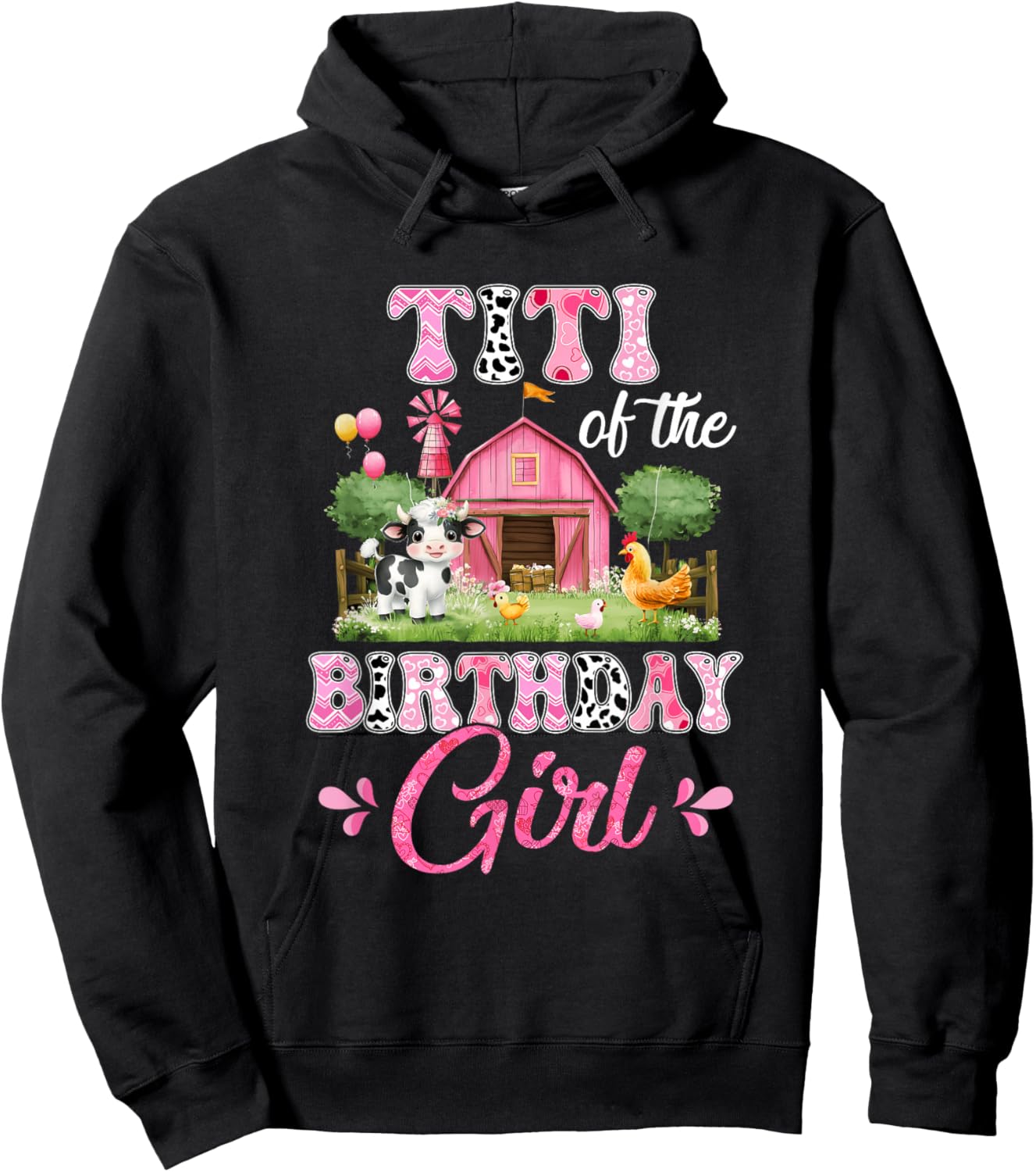 Titi Of The Birthday Girl 1St Birthday Cow Farm Family Hoodie - Hoodie | Black