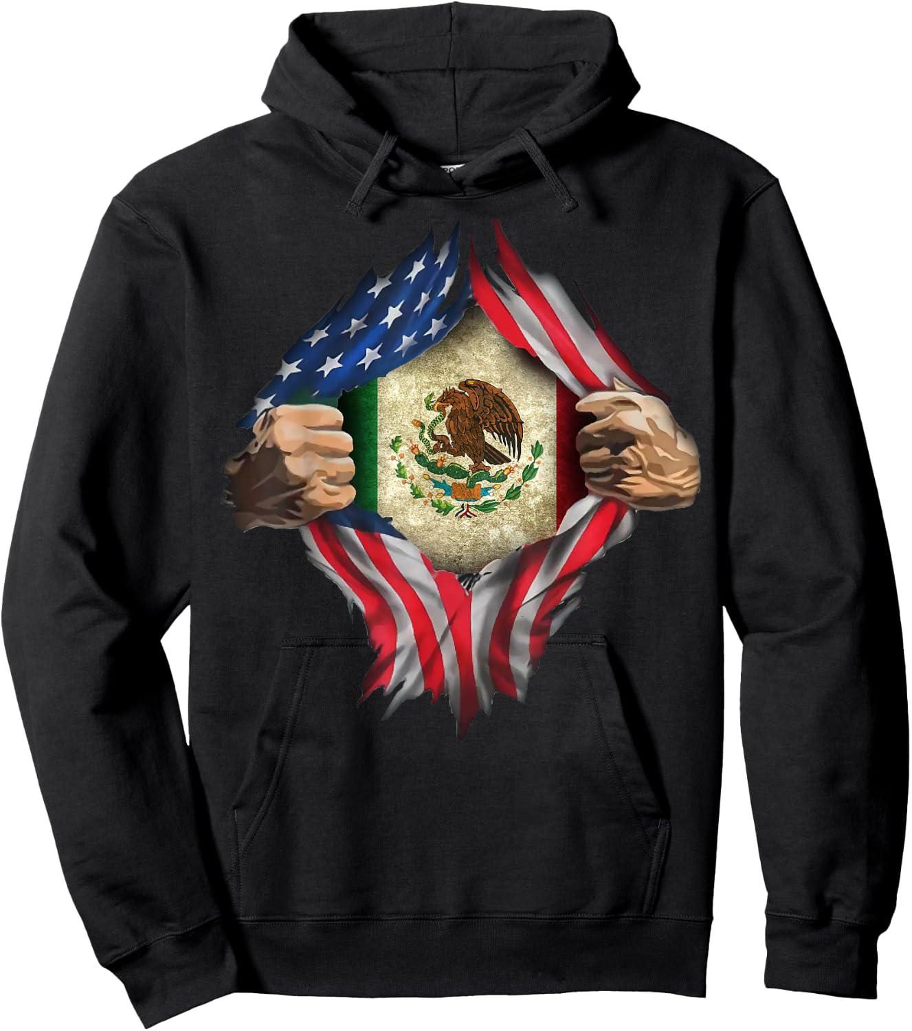 Mexican American Super Hero Flag T Shirt Hoodie - Hoodie | Black