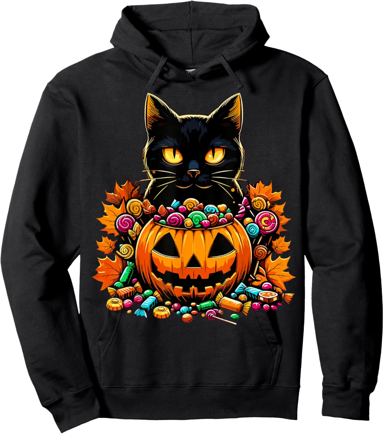 Halloween Black Cat Pumpkin Candy Autumn Hoodie - Hoodie | Black