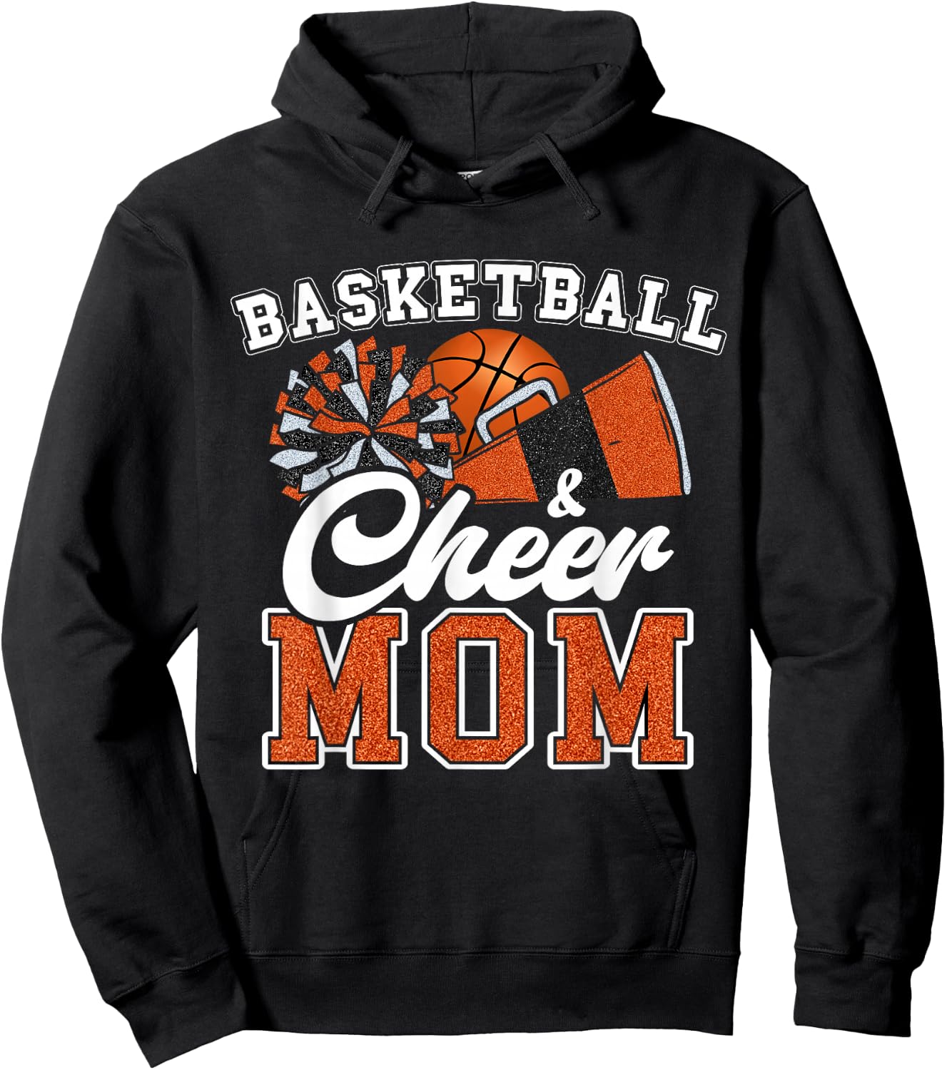 Proud Basketball & Cheer Mom Cheerleader Mom Mama Orange Hoodie - Hoodie | Black