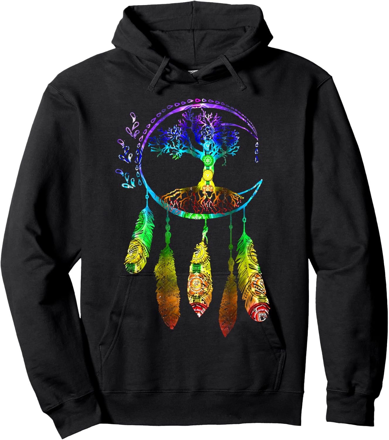 Moon Dream Catcher Feathers Tree of Life Gift Hoodie - Hoodie | Black