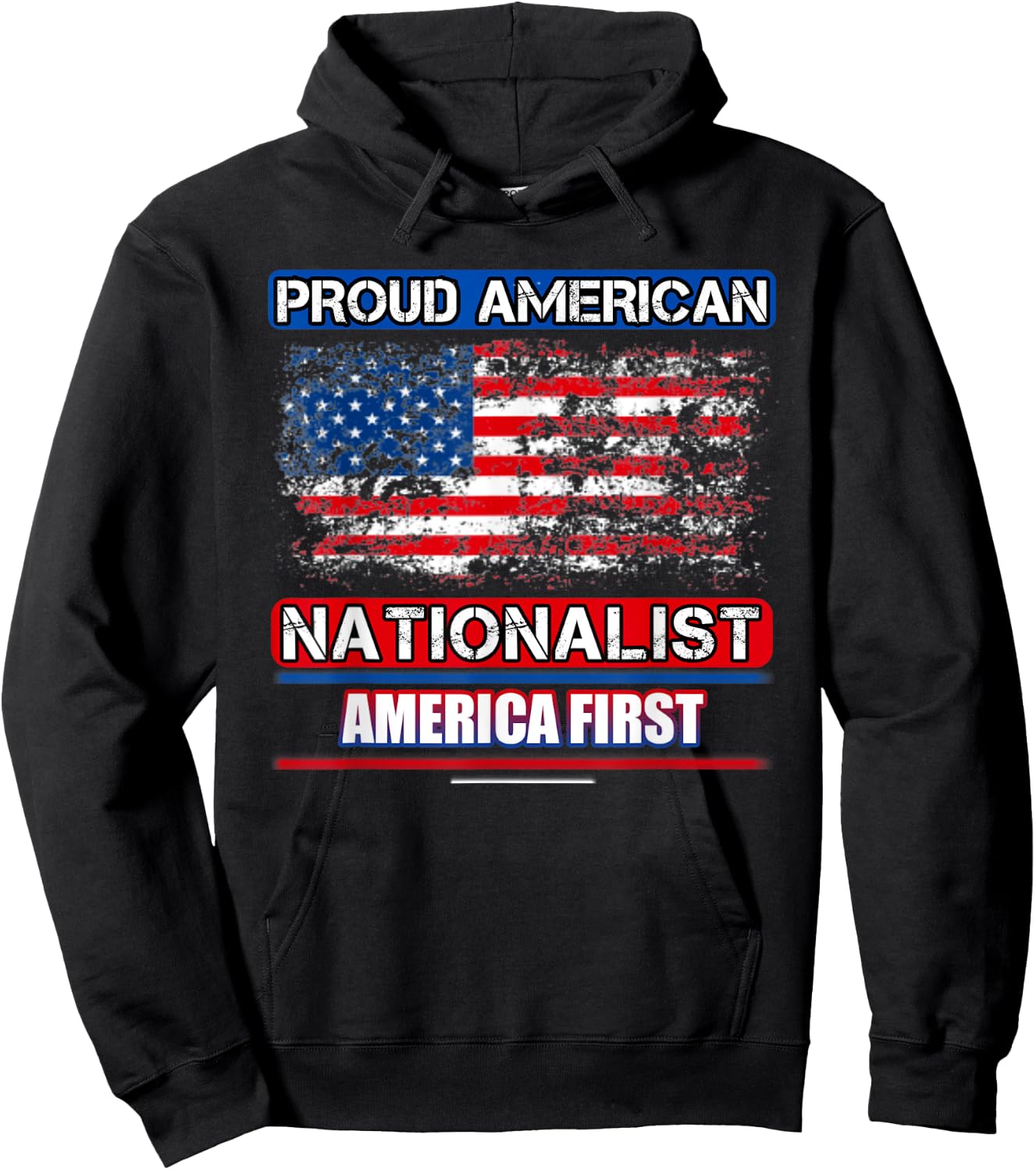 American Flag Proud American, -Adults, Black, Small, Short Sleeve, Classic Fit, Cotton Hoodie - Hoodie | Black