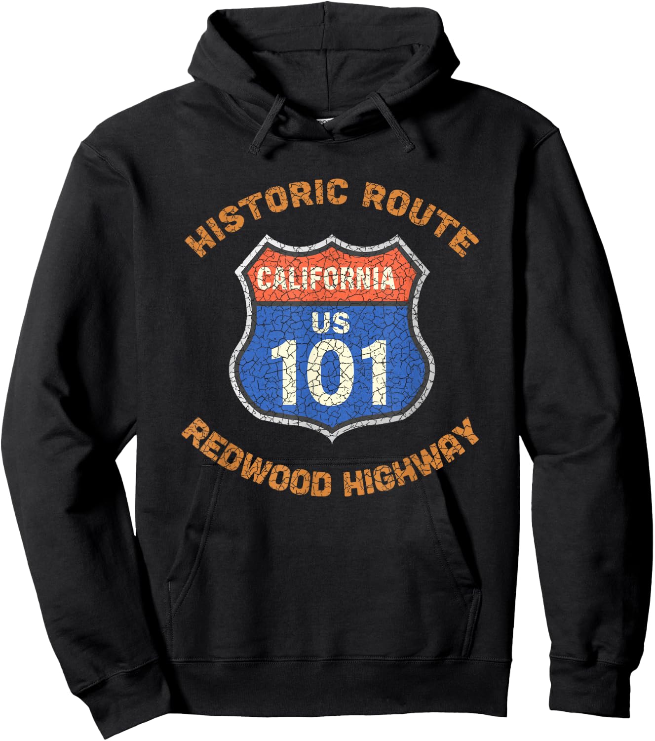 Souvenir Rustic Redwood Highway Route 101 Redwood Highway Hoodie - Hoodie | Black