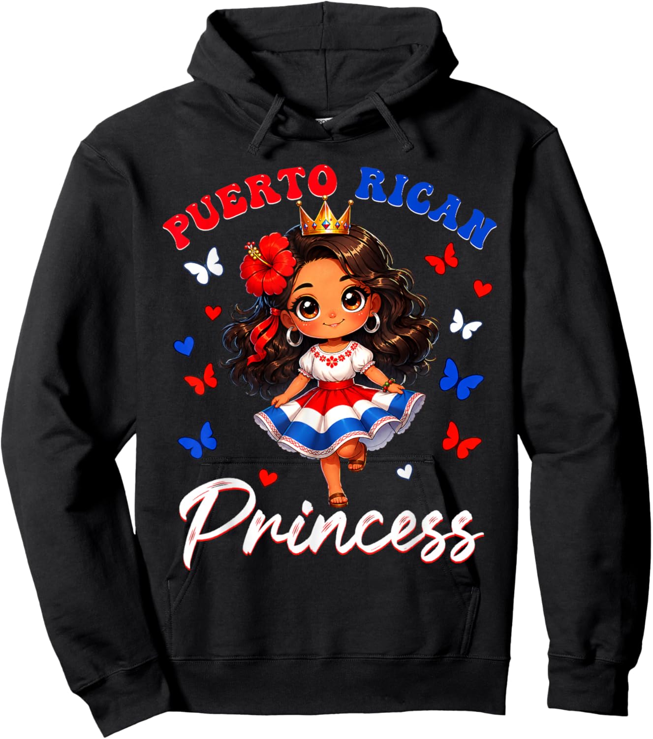 Puerto Rican Princess Puerto Rico Hispanic Heritage Girls Hoodie - Hoodie | Black