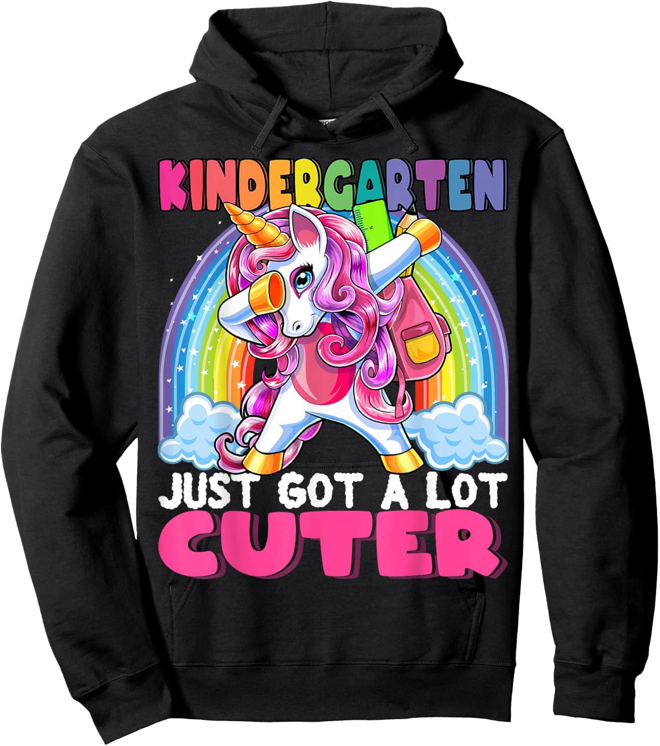 Kindergarten Got Cuter Dabbing Unicorn Back to School Girls Hoodie - Hoodie | Black