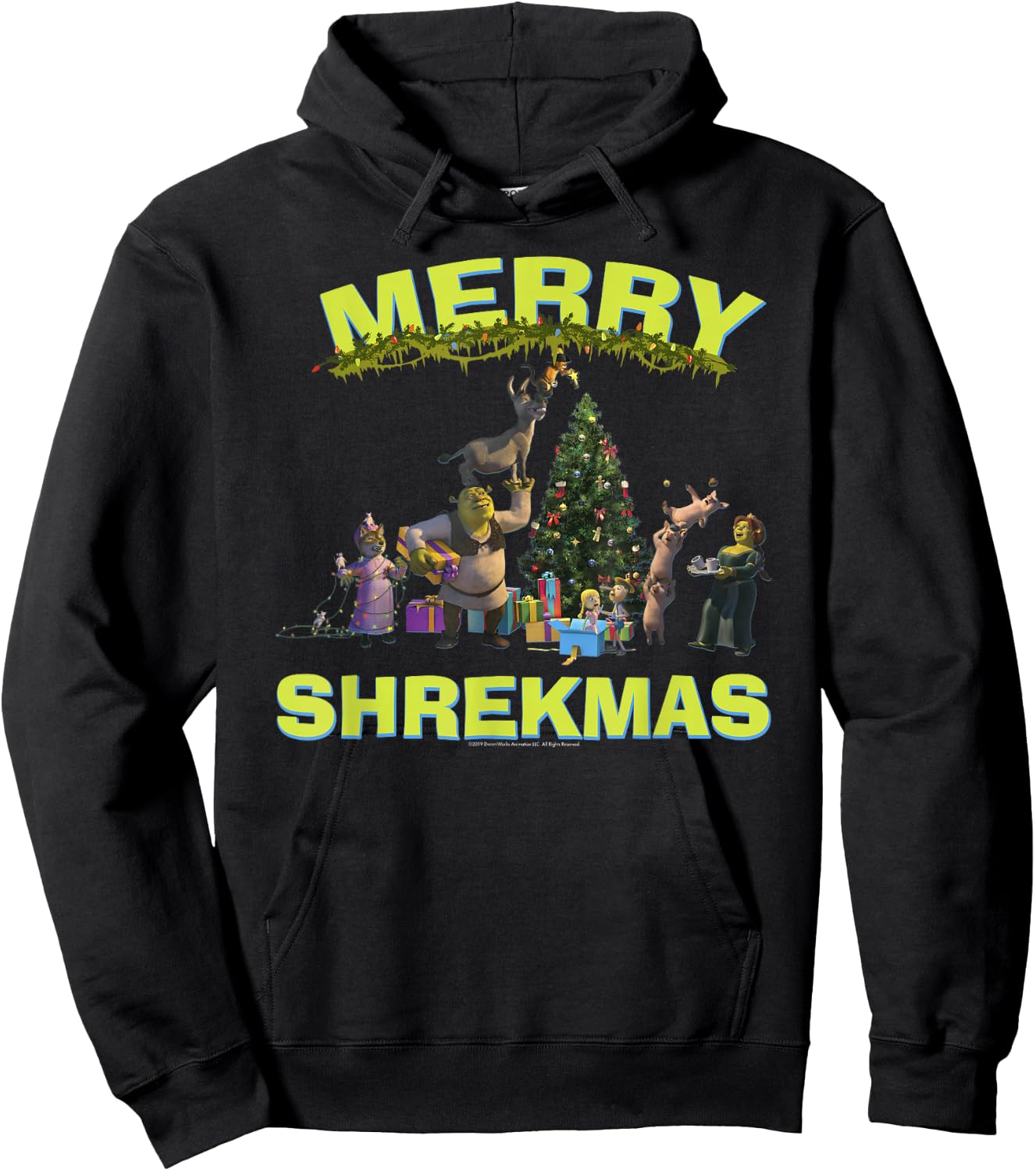 Shrek Group Shot Friends Merry Shrekmas Bold Holiday Text Hoodie - Hoodie | Black