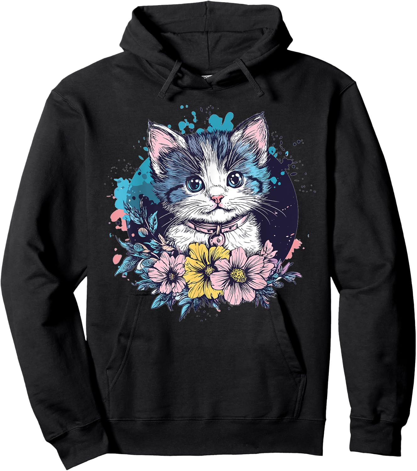 Cute Cat With Flowers I Kids Cat Hoodie - Hoodie | Black