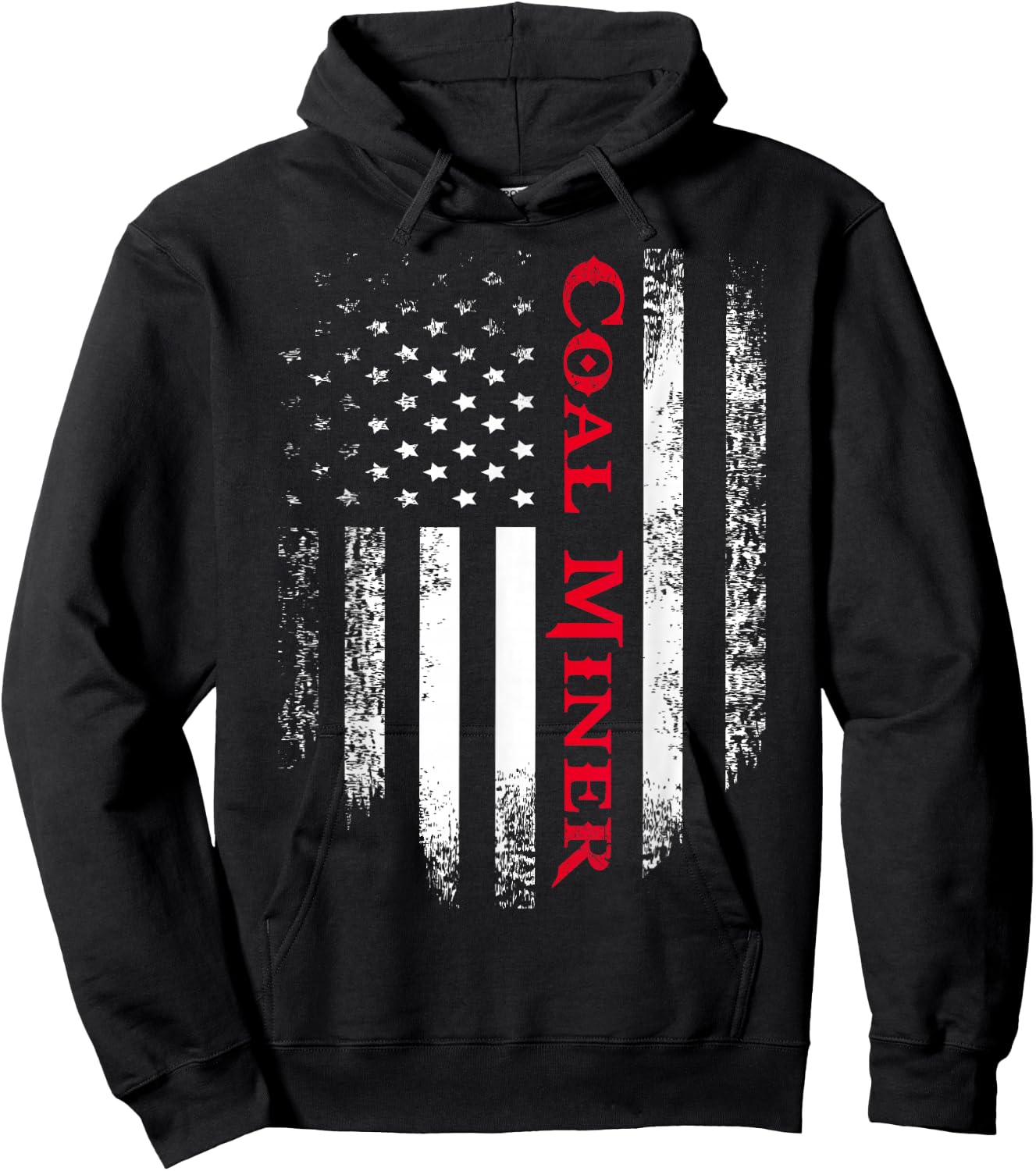 Vintage USA Red White Coal Miner American Flag Gift Hoodie - Hoodie | Black