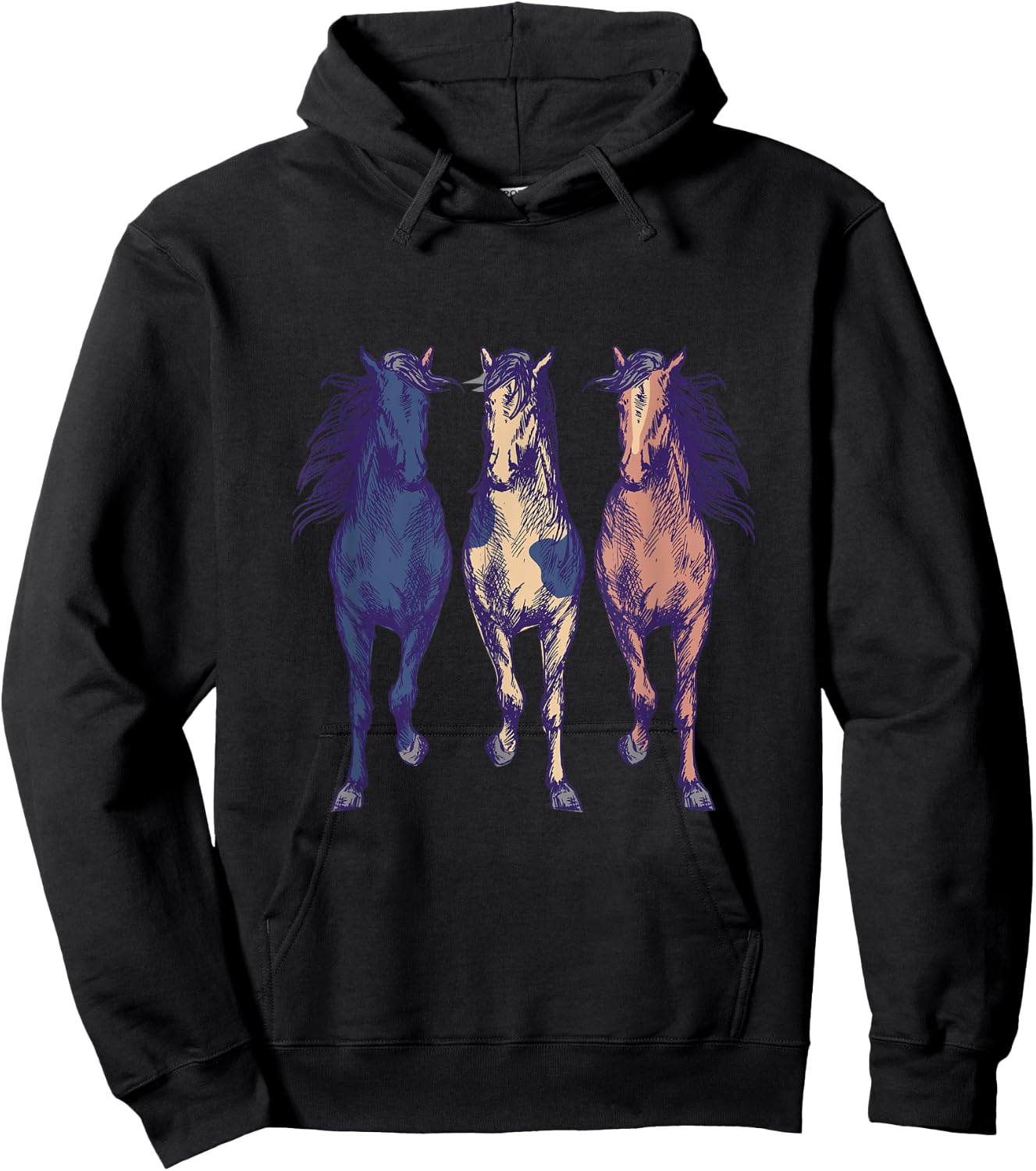 3 Horses Running Around Graphic Horse Art Hoodie - Hoodie | Black