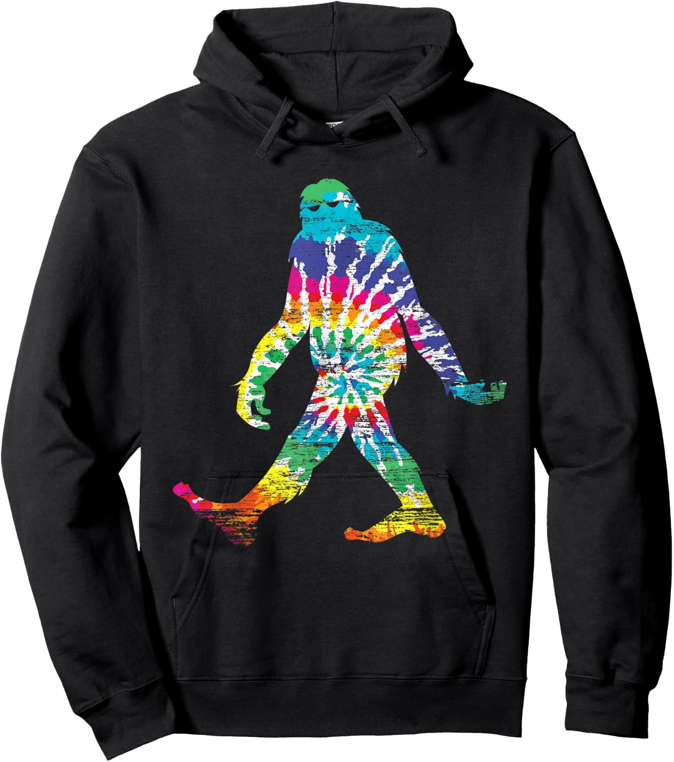 Fun Hippie Bigfoot Rainbow Tie Dye Sasquatch Hoodie - Hoodie | Black