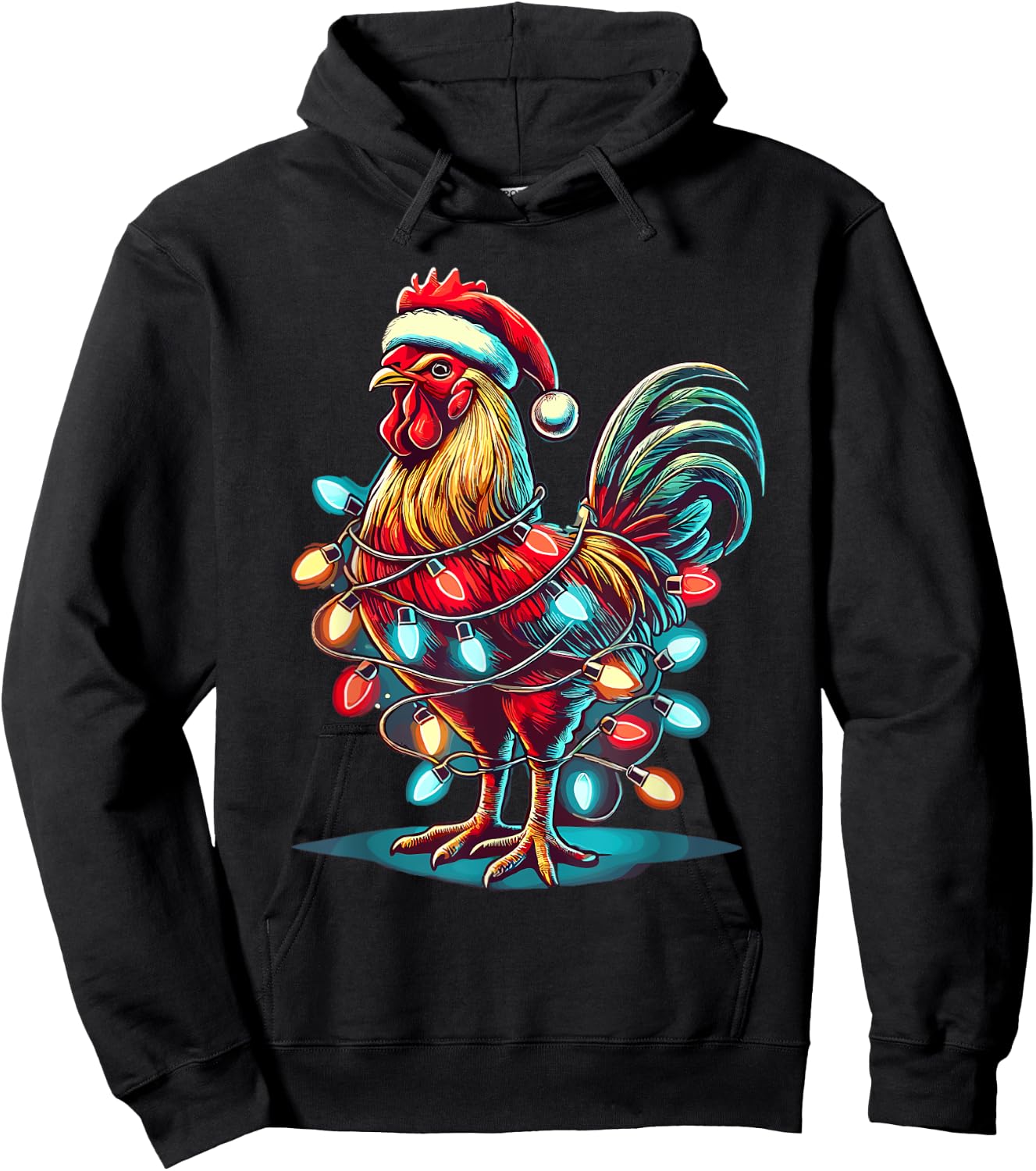 Chicken Santa Hat Christmas Lights Farmer Xmas Hoodie - Hoodie | Black