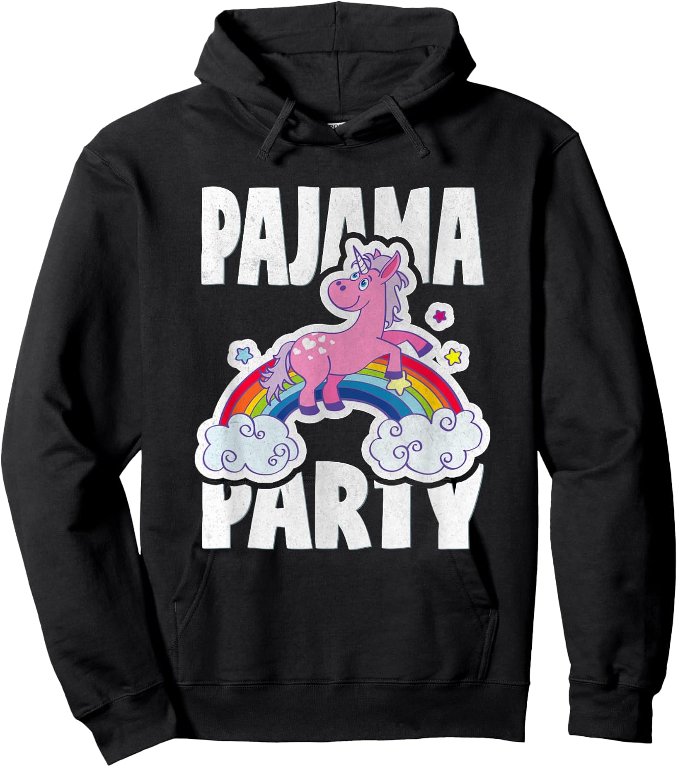 Pajama Party Retro Cute Unicorn Rainbow Bed Time PJ Hoodie - Hoodie | Black