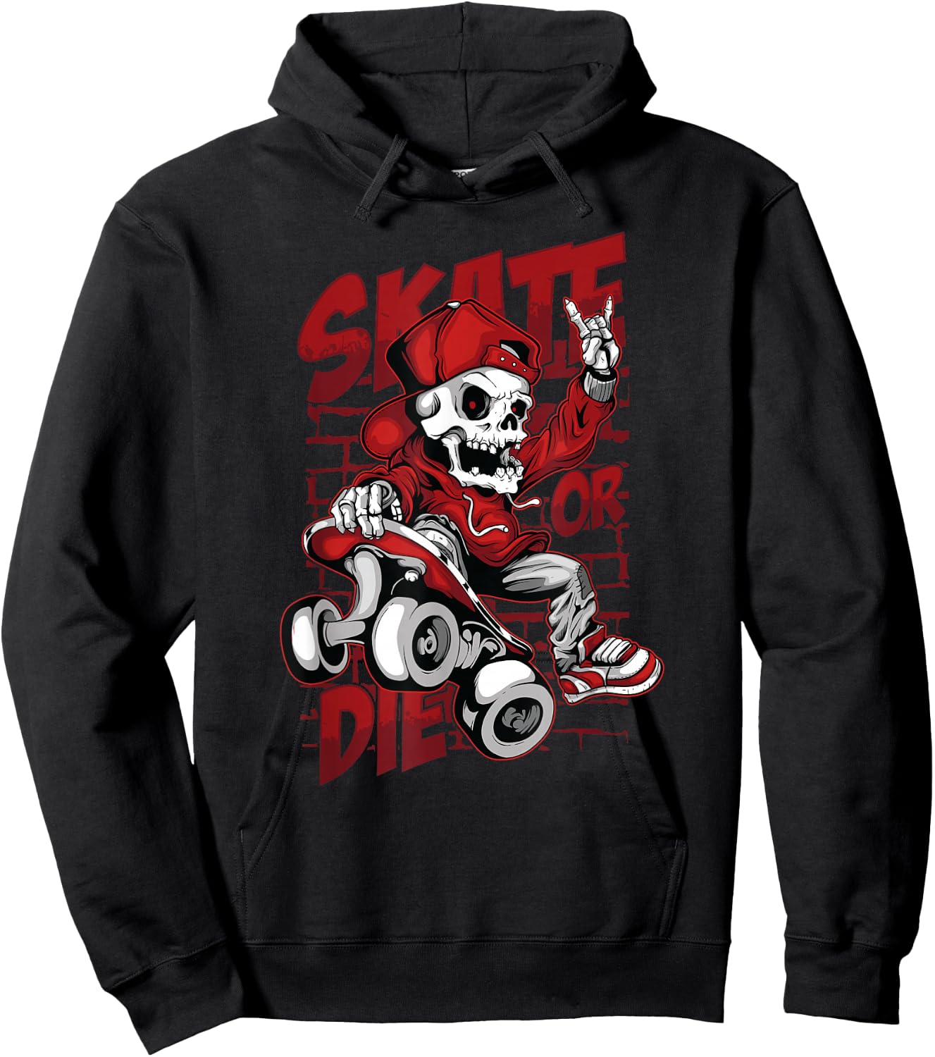 Skate or Die Skating Skeleton Skull Halloween Skateboard Hoodie - Hoodie | Black