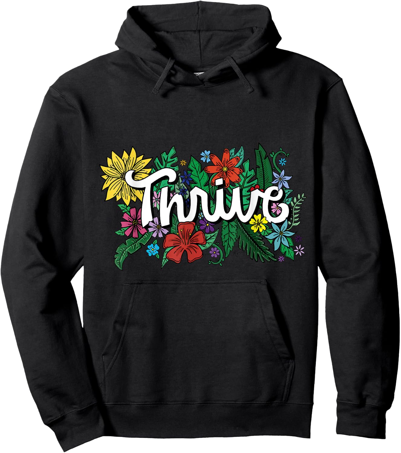 Thrive Retro Flowers Illustrated Design Graphic T Shirt Hoodie - Hoodie | Black