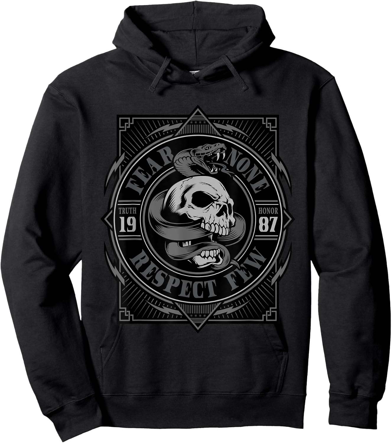 Biker Shirt, , Skull, fear none, respect few, men Hoodie - Hoodie | Black