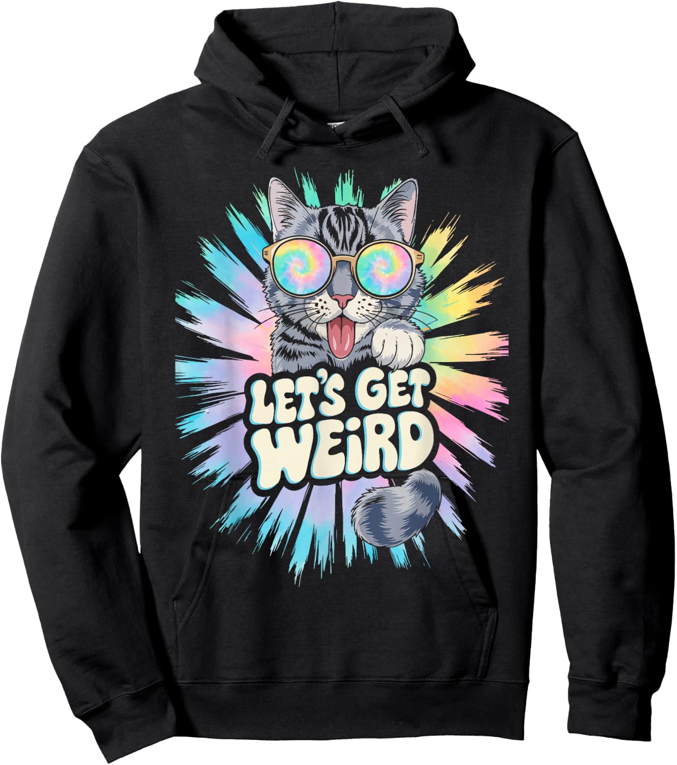 Let's Get Weird Retro Cat Animal Lover Psychedelic Boho Hoodie - Hoodie | Black