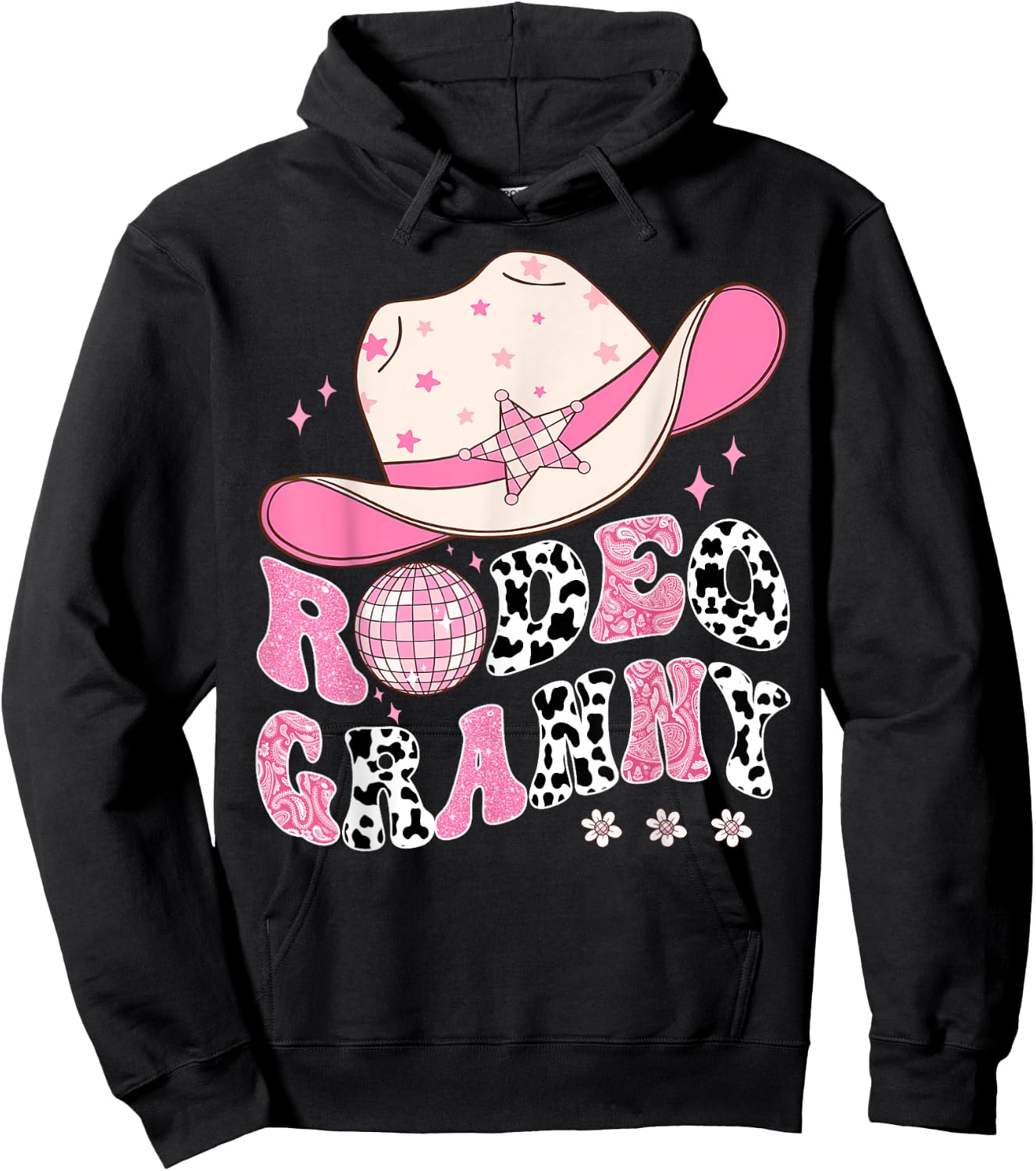 Rodeo Granny Pink CowGirl 1St Birthday Disco Groovy Hoodie - Hoodie | Black