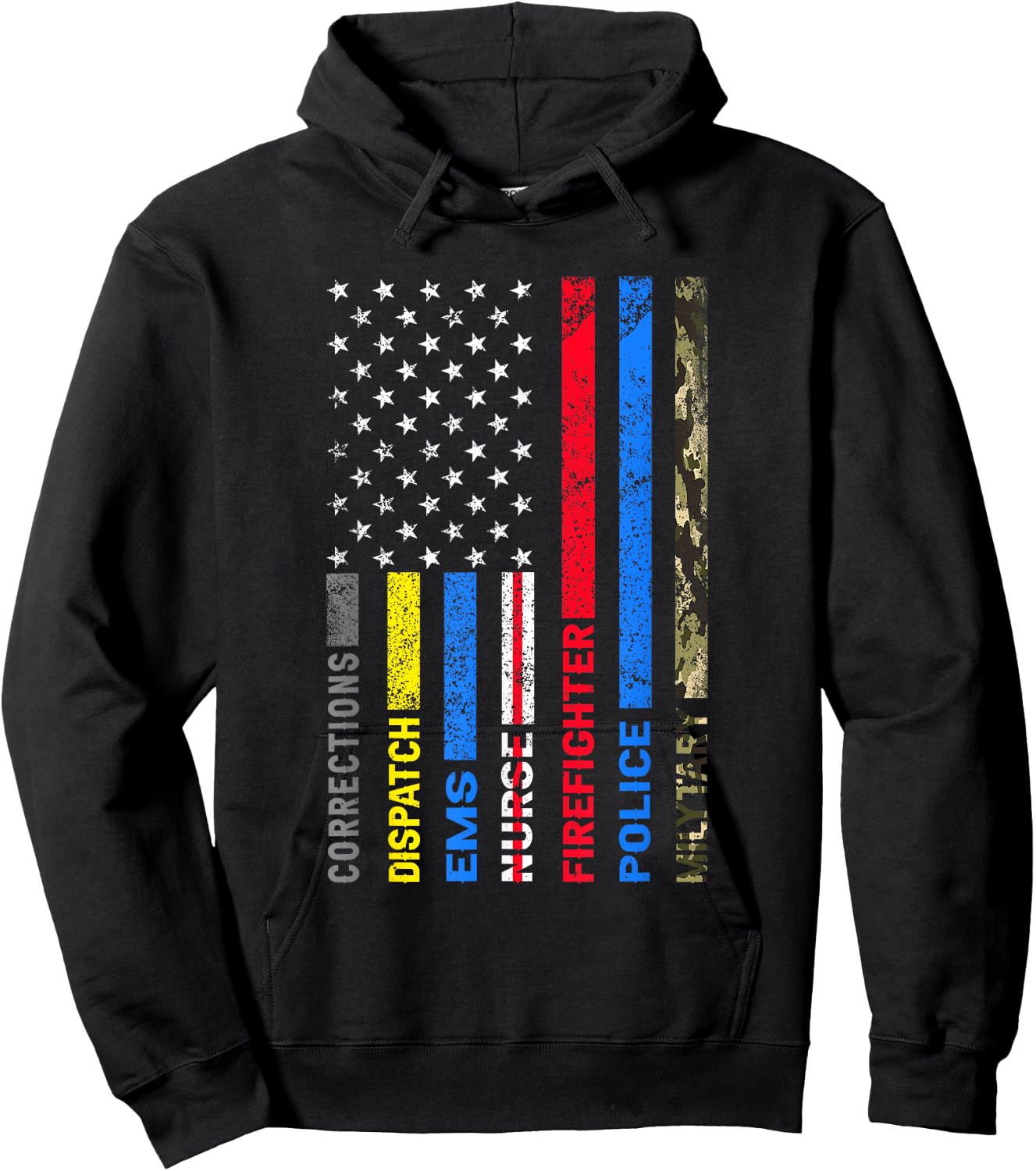 First Responders American Thin Line Police Fire EMS Nurse Hoodie - Hoodie | Black