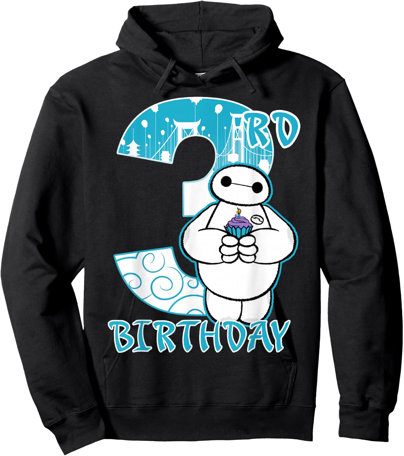 Disney Big Hero 6 Baymax 3rd Birthday Cupcake Portrait Hoodie - Hoodie | Black