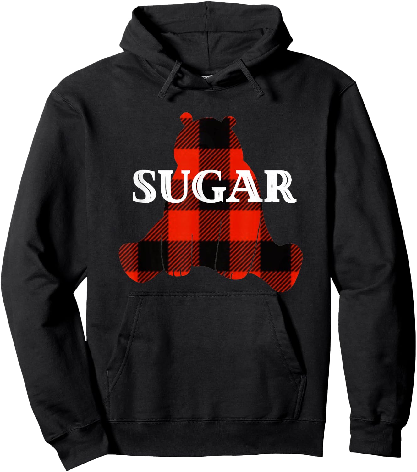 Sugar Nickname Bear Buffalo Plaid Design Hoodie - Hoodie | Black