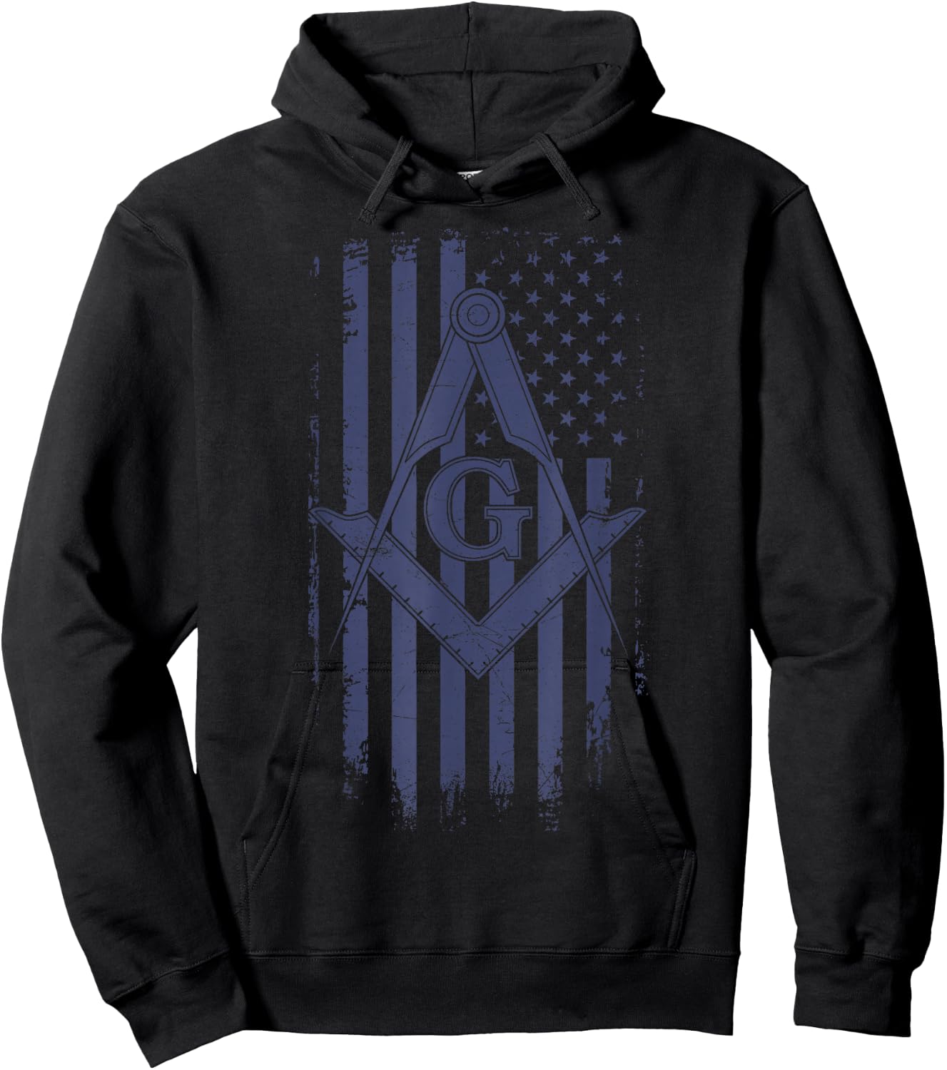Masonic American Flag Square & Compass Freemason Navy Blue Hoodie - Hoodie | Black