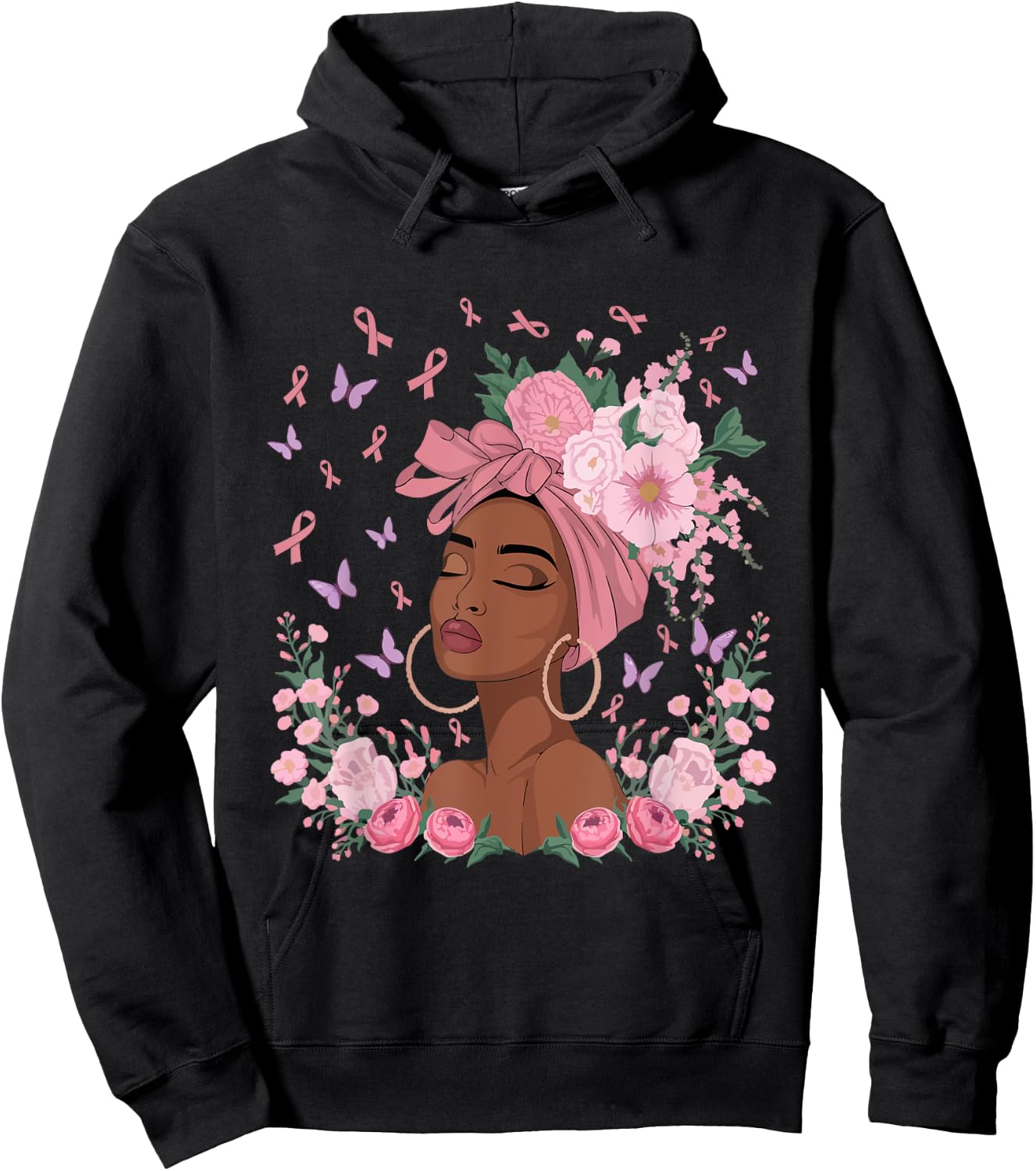 Black Woman In October We Wear Pink Ribbon Breast Cancer Hoodie - Hoodie | Black