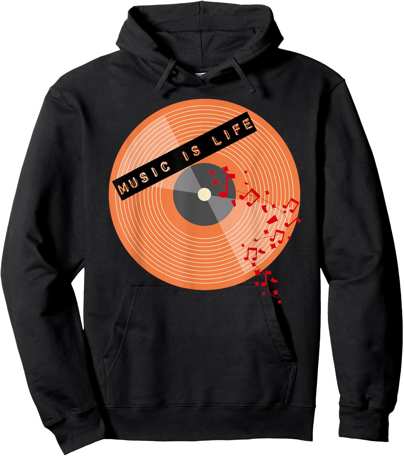 Music is Life vintage vinyl Hoodie - Hoodie | Black