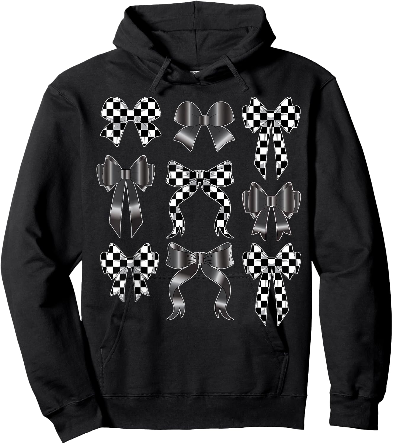 InGENIUS Coquette Bow Black Checkered Flag Racing Lover Racer Gift Hoodie - Hoodie | Black