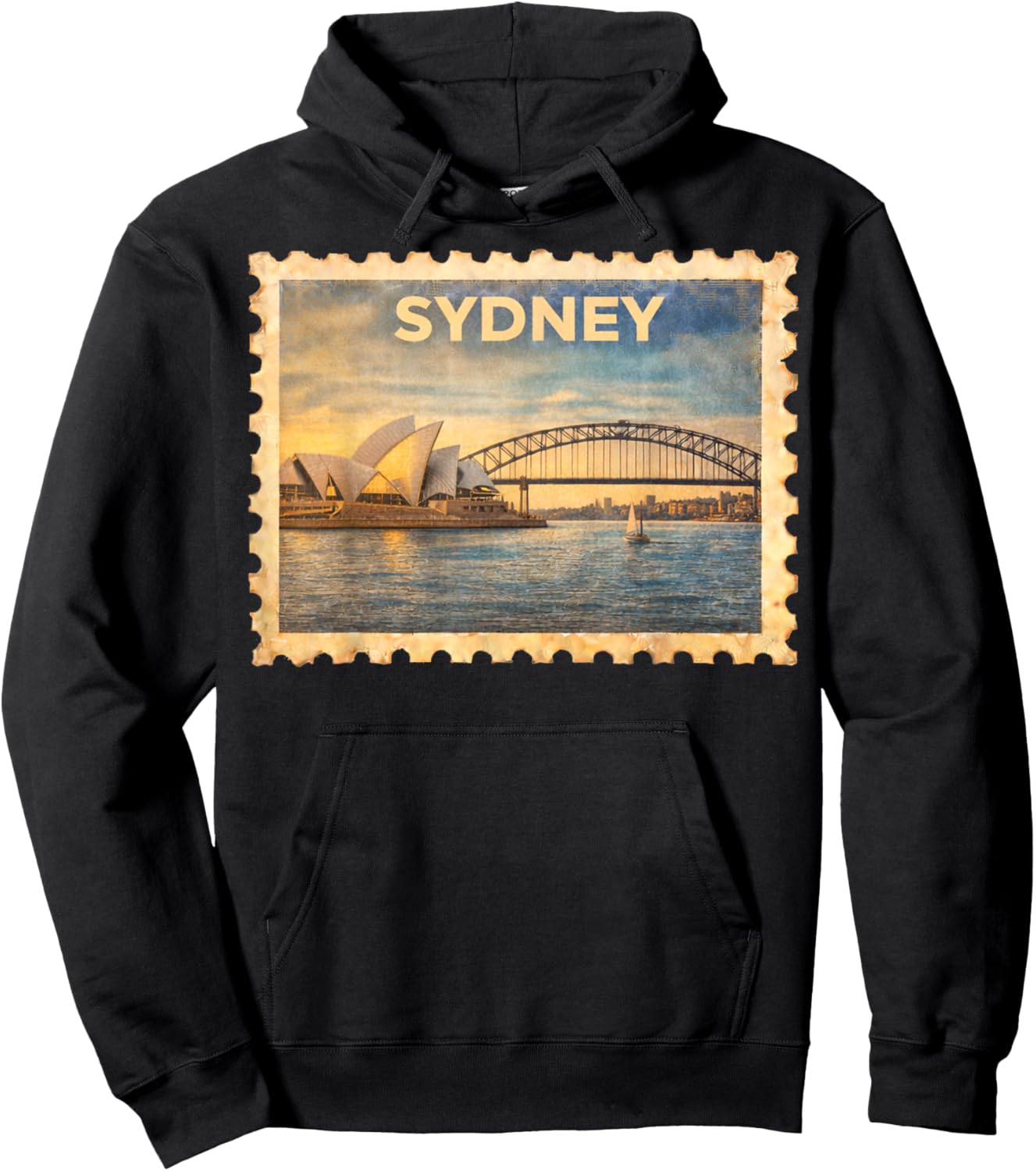 Vintage Sydney Australia Retro Travel Stamp Art Hoodie - Hoodie | Black