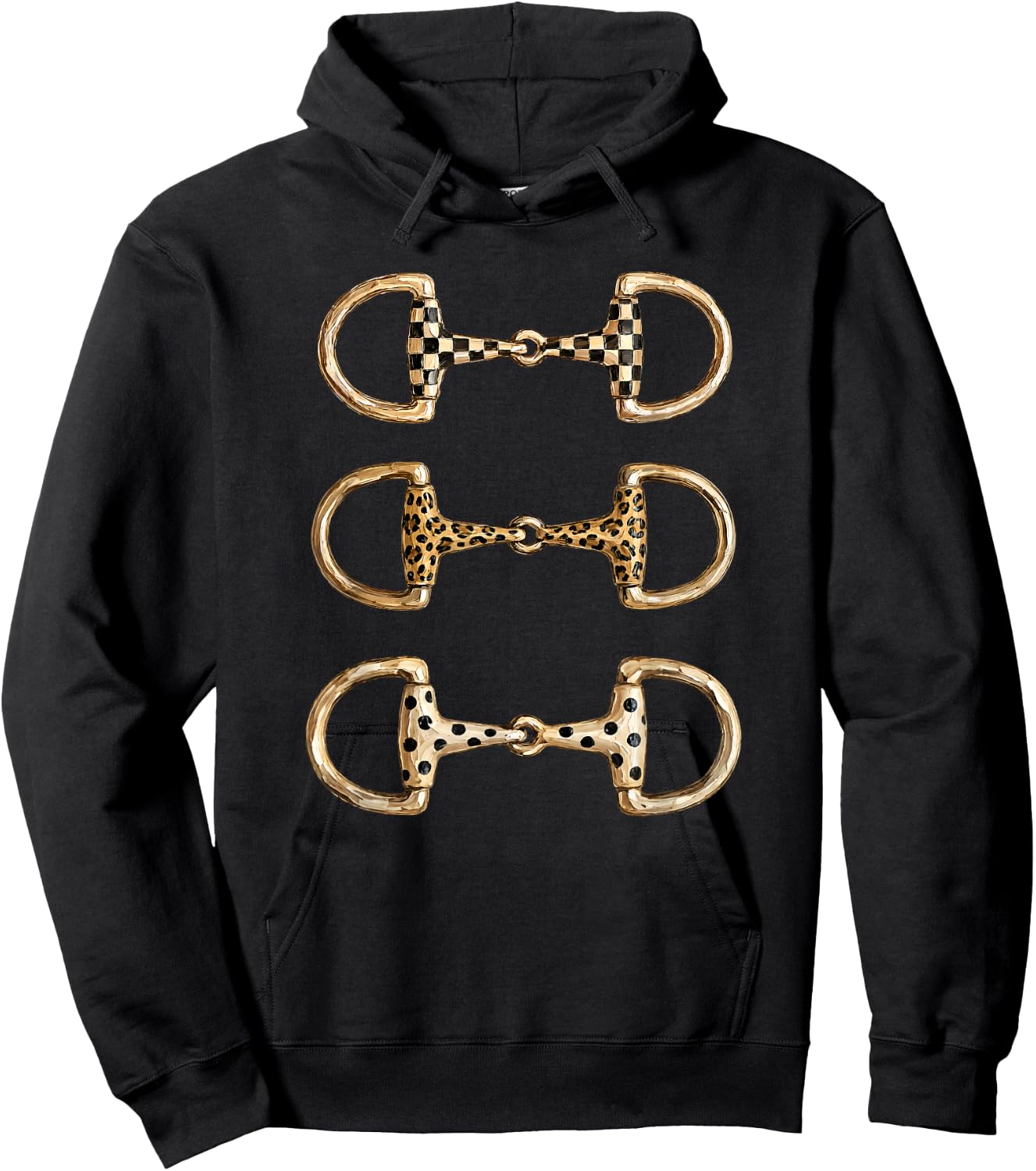 Brushstroke Checkered Leopard Horse Bit,Country Horse Riding Hoodie - Hoodie | Black