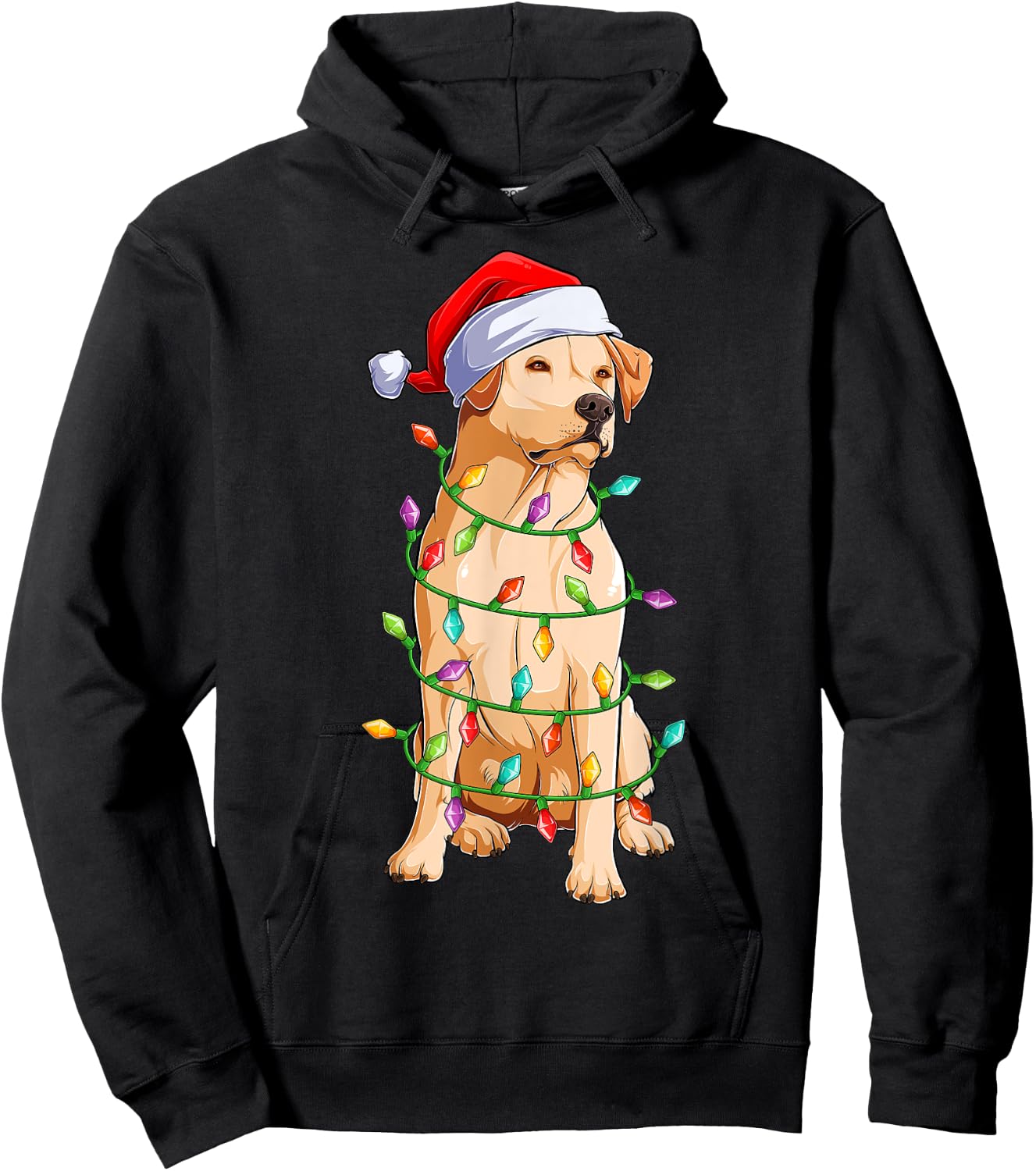 Xmas Lights Santa Hat Labrador Dog Christmas Hoodie - Hoodie | Black