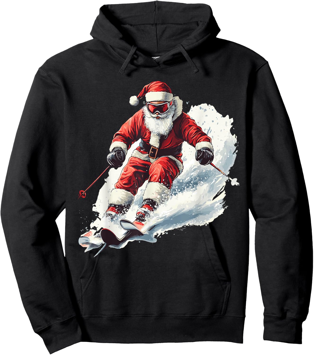 Santa Skiing Funny Christmas Skier Ski Racer Xmas Pajama Hoodie - Hoodie | Black