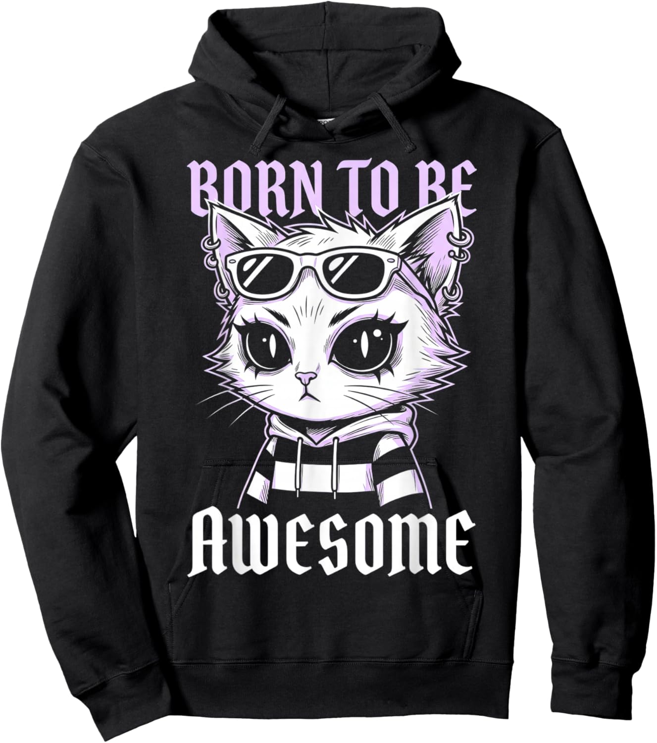Edgy Cat Sunglasses Born to Be Awesome Hoodie - Hoodie | Black