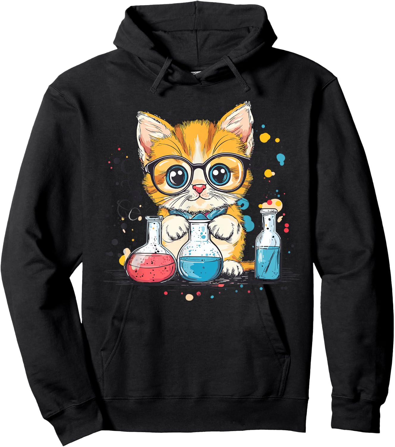 Adorable Cat With Glasses Chemist Kitten Science Fun Men Women Kids Hoodie - Hoodie | Black