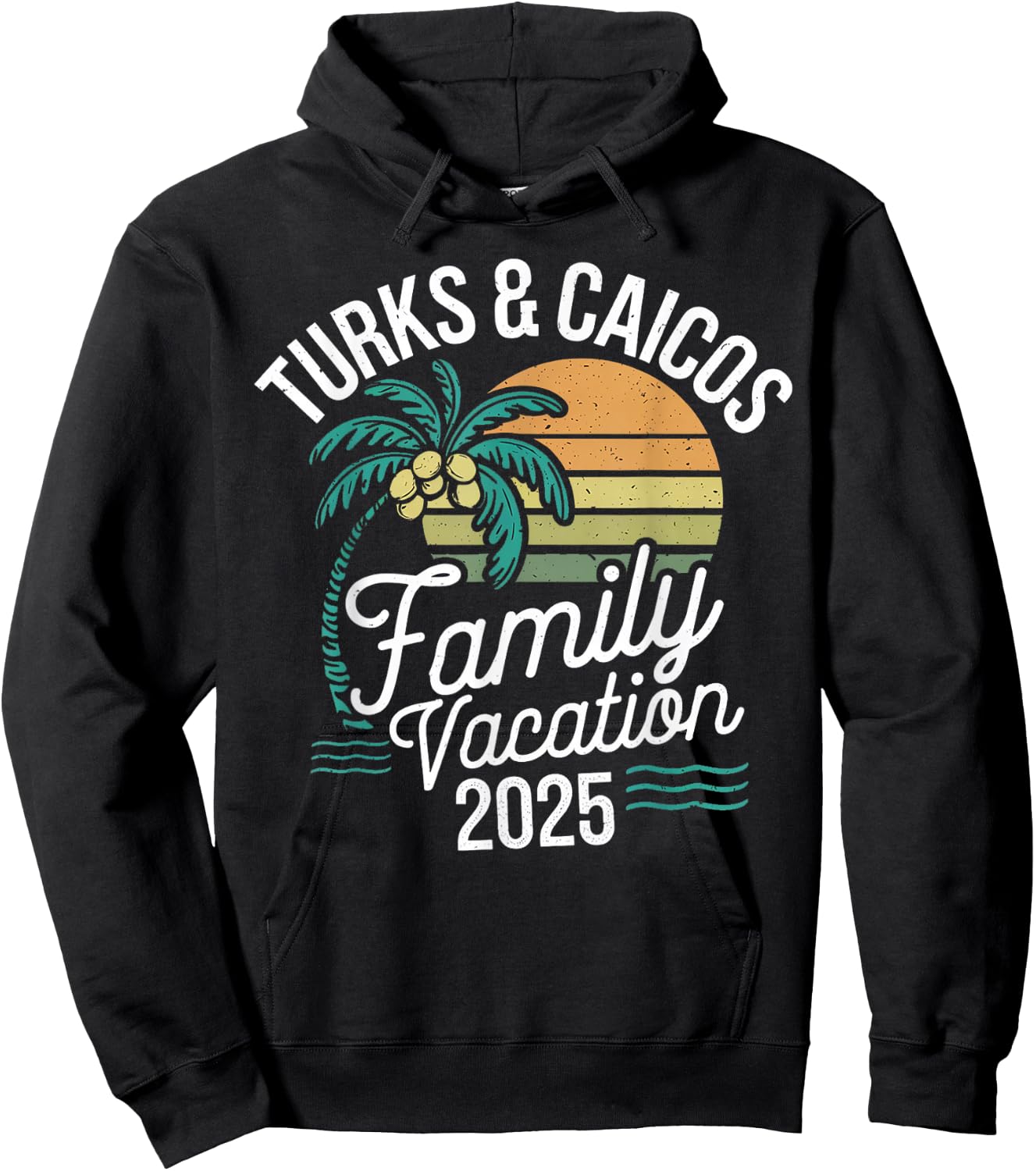 Turks and Caicos Islands 2025 Vacation Souvenirs -Adults , Black, Small, Short Sleeve, , Tropical Graphic, Family, Friends, Children Hoodie - Hoodie | Black