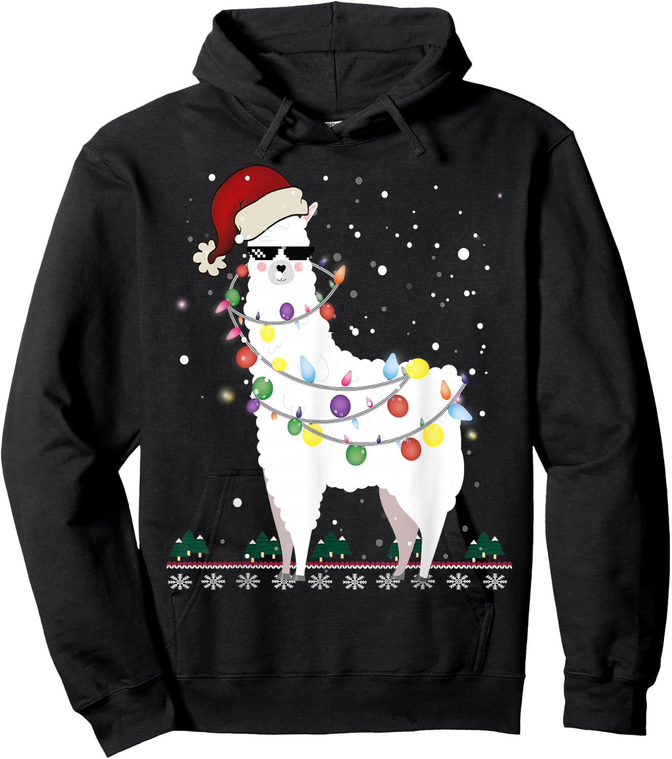 Christmas Llama Santa Hat Ugly Xmas Tree Alpaca Gift Hoodie - Hoodie | Black