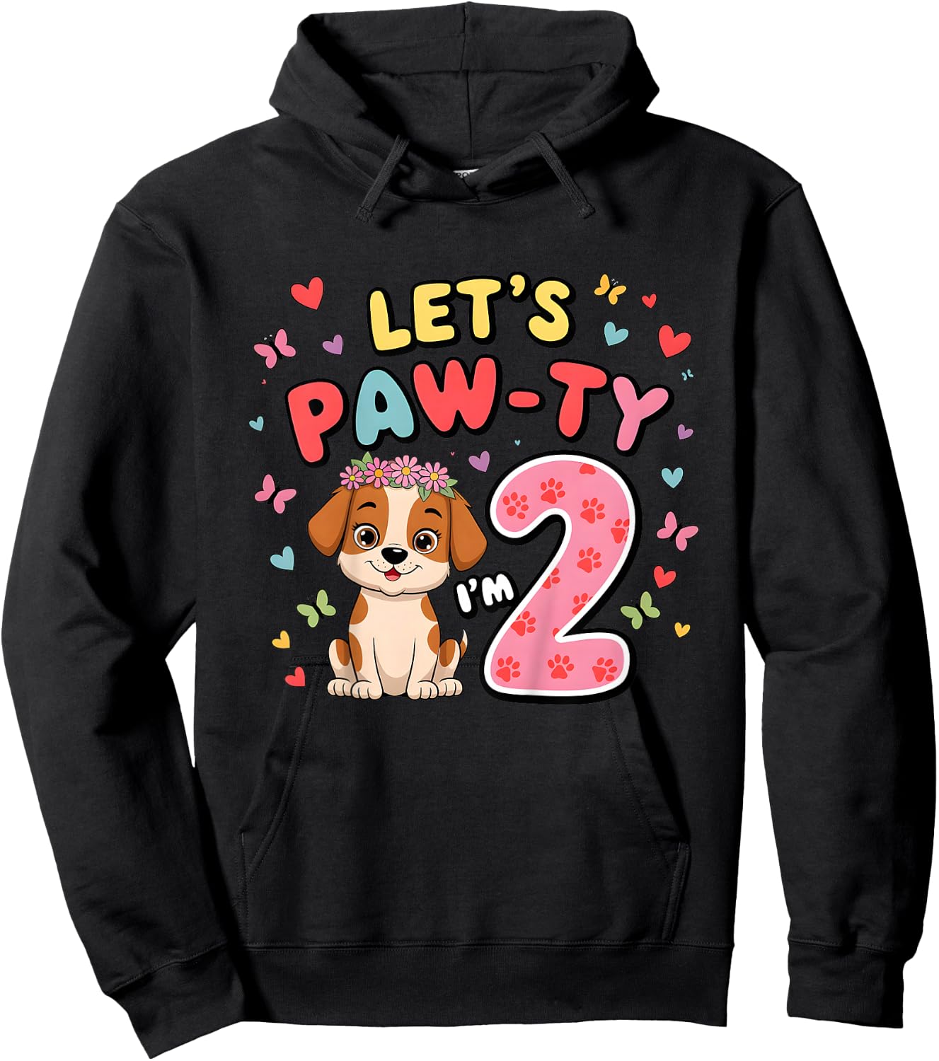Let's Paw-ty 2th Birthday Girl Dog Puppy Lover 2 Years Old Hoodie - Hoodie | Black