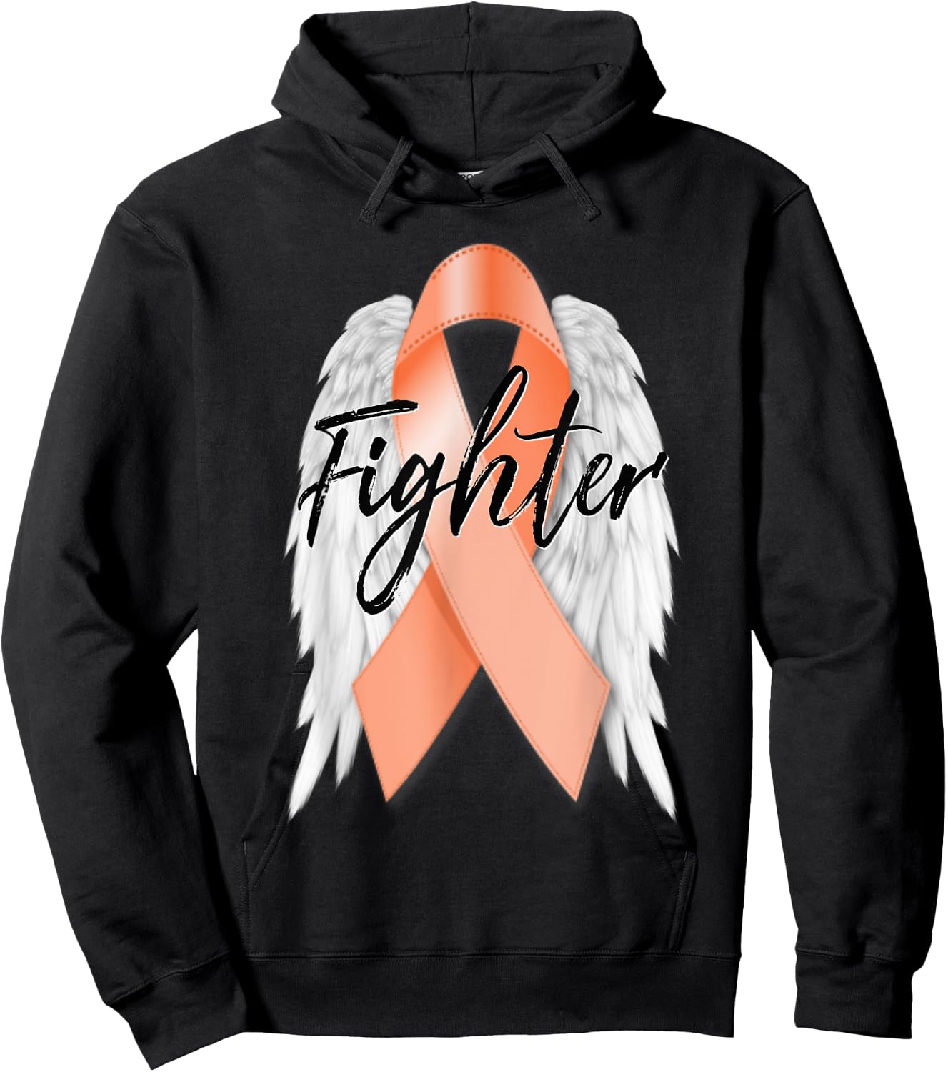 Uterine Cancer Fighter Peach Ribbon Angel Wings Survivor Hoodie - Hoodie | Black