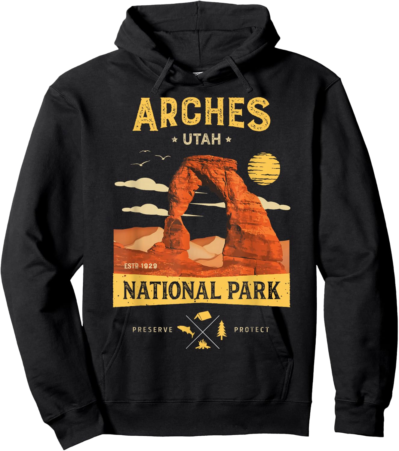 Arches National Park T Shirt Delicate Arch Vintage Utah Gift Hoodie - Hoodie | Black