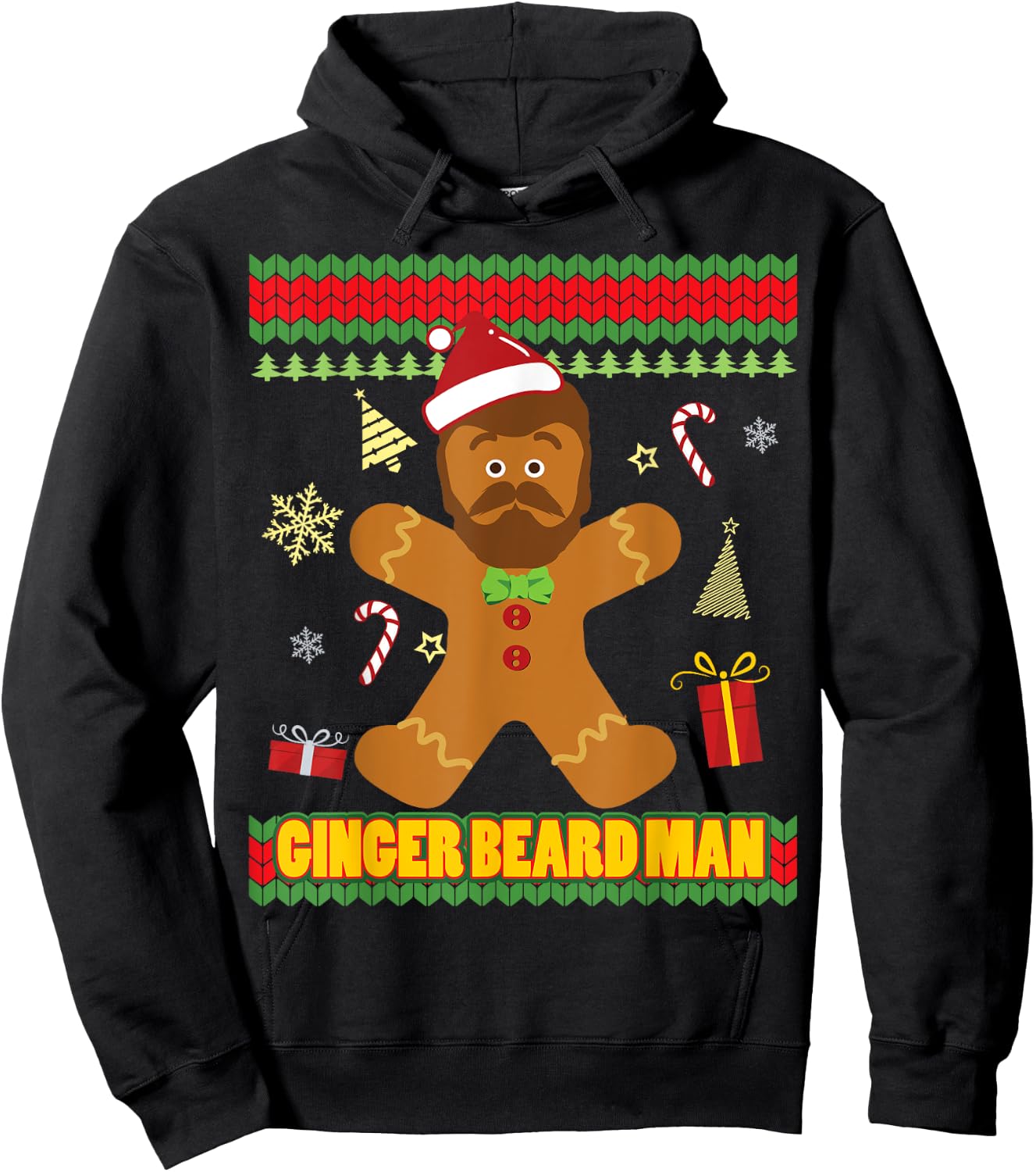 Ugly Ginger Beard Man Holiday Gingerbread Christmas Hoodie - Hoodie | Black