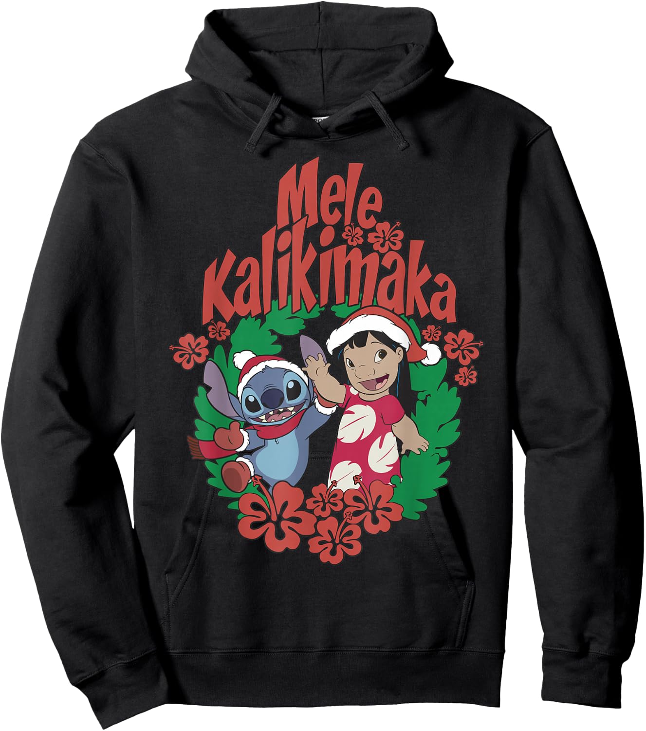 Disney Lilo & Stitch Christmas Mele Kalikimaka Wreath Hoodie - Hoodie | Black