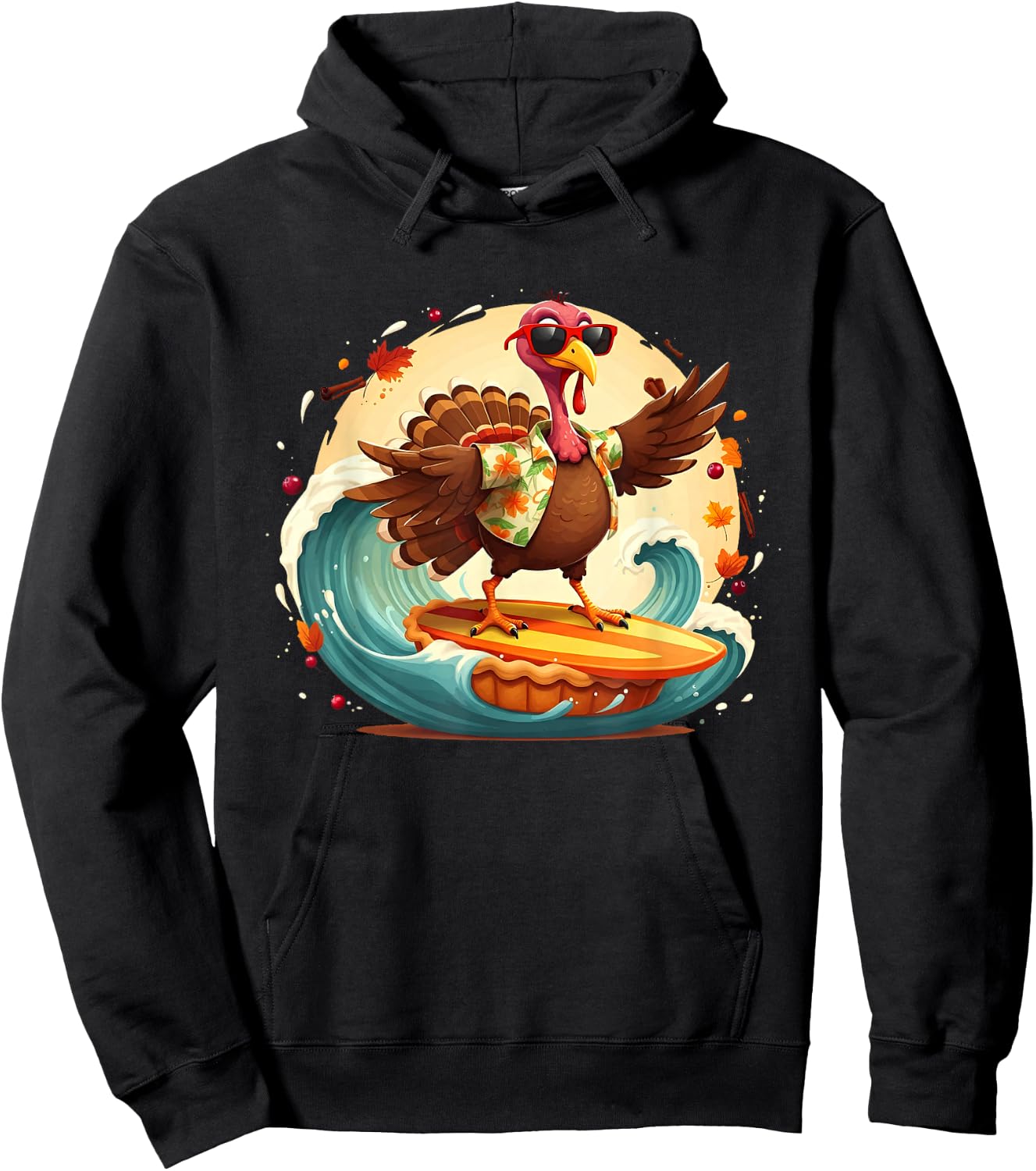 Funny Surf Hawaiian Turkey Surfing Pumpkin Pie Thanksgiving Hoodie - Hoodie | Black