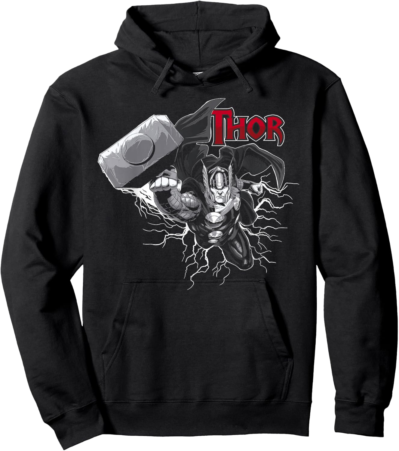 Marvel Thor The Mighty Flying Hammer Lightning Logo Hoodie - Hoodie | Black