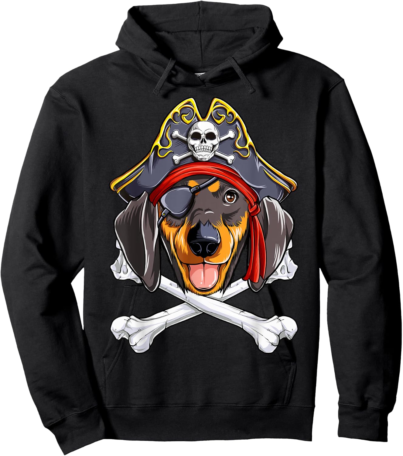 Dachshund Pirate T shirt Jolly Roger Flag Skull Crossbones Hoodie - Hoodie | Black