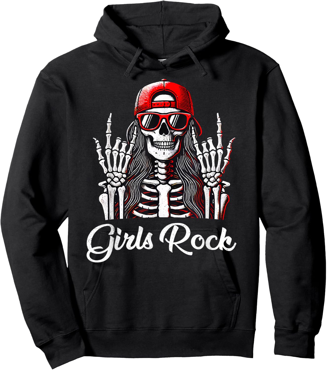 Girls Rock, Rock'n Roll Girl, Skeleton Rocker Cool Punk Rock Hoodie - Hoodie | Black