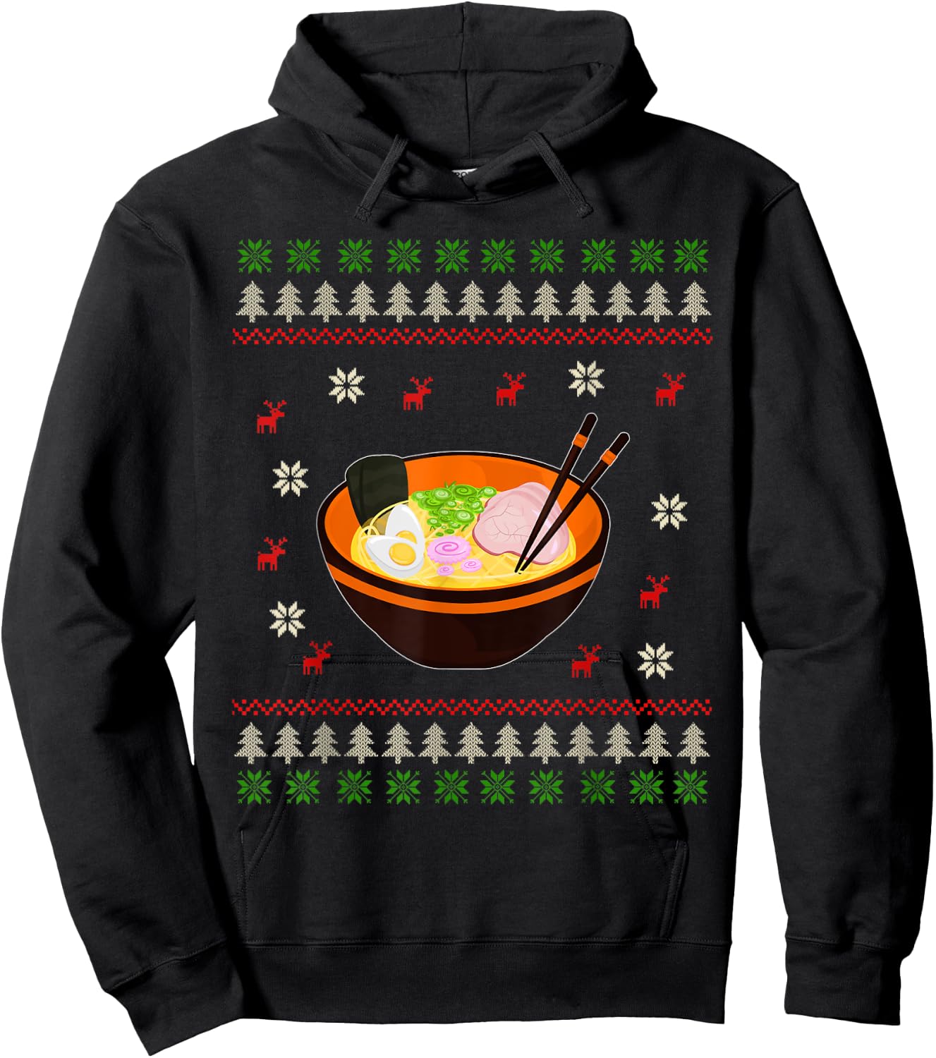 Ugly Christmas Ramen Noodle Anime Kawaii Japanese Ramen Bowl Hoodie - Hoodie | Black